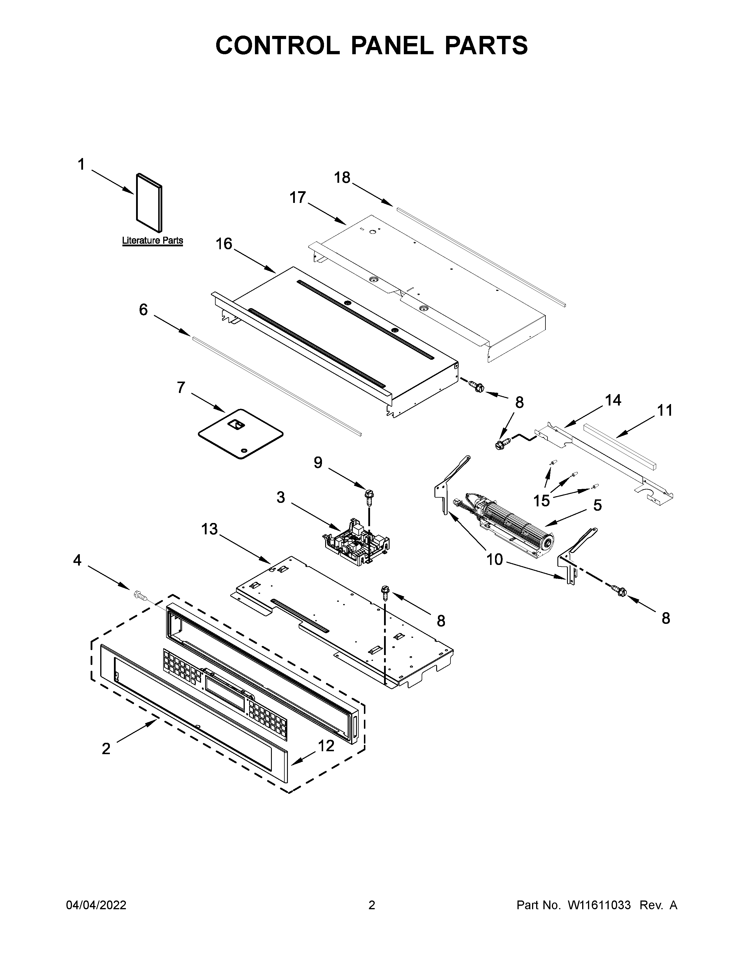 KitchenAid KODE500EWH20 control panel parts diagram