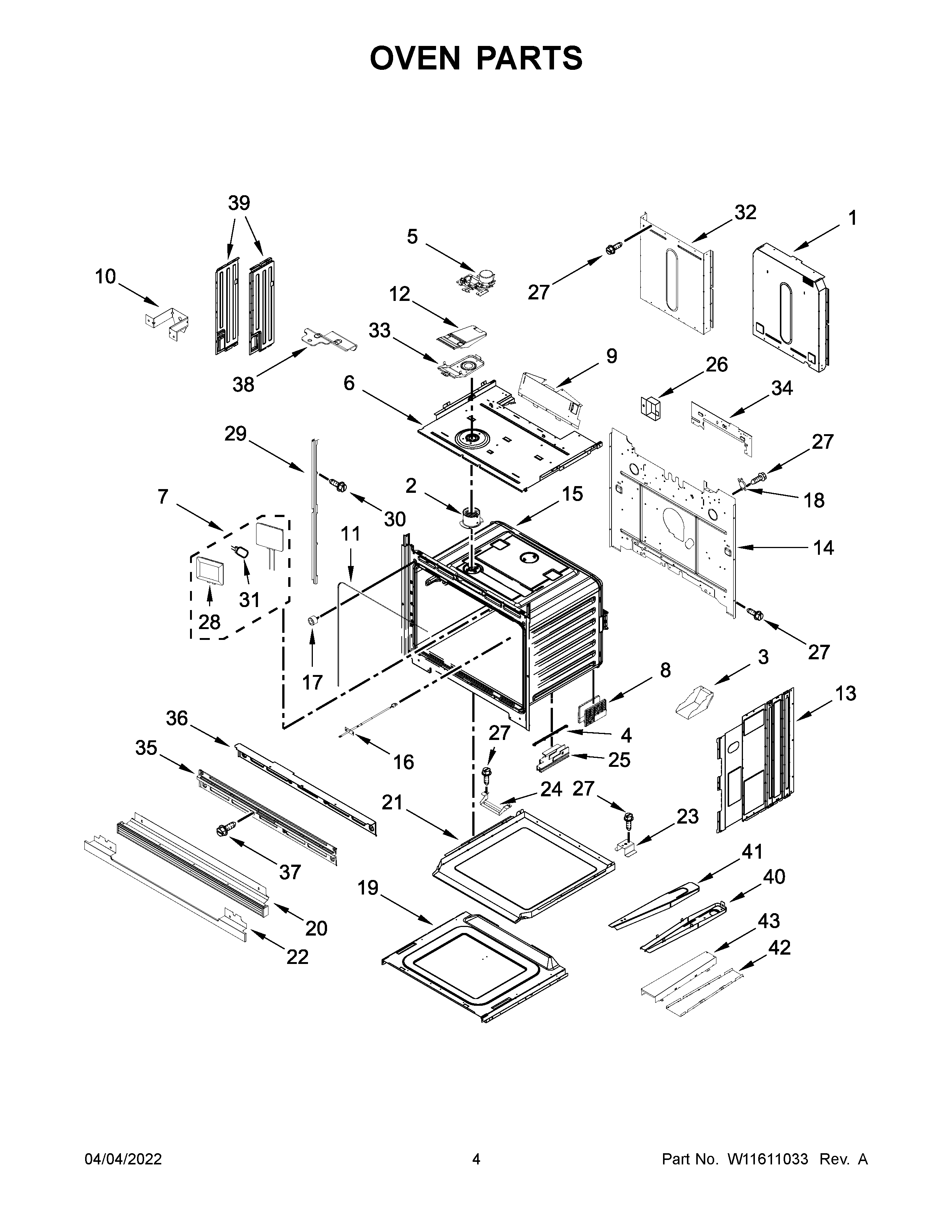 KitchenAid KODE500EWH20 oven parts diagram