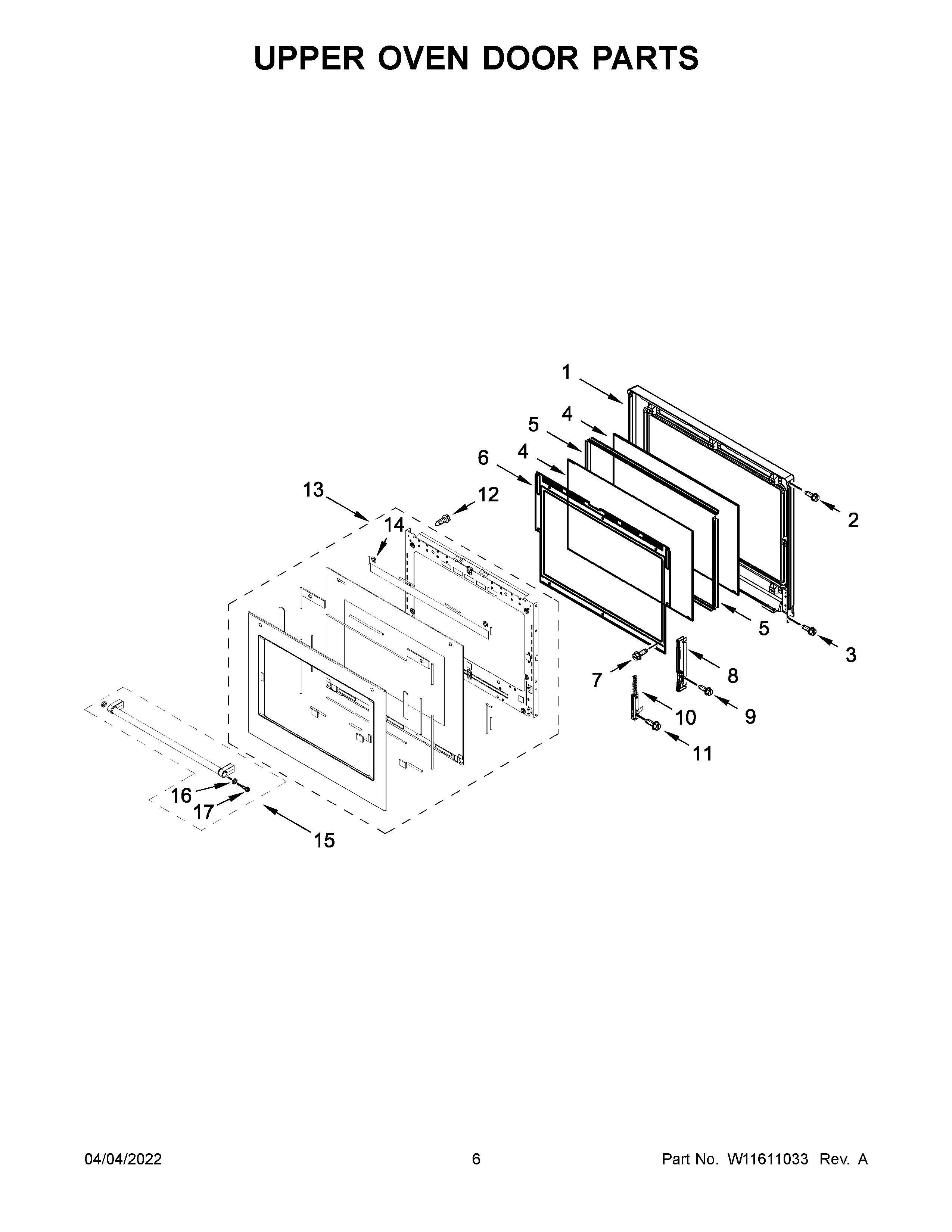 KitchenAid KODE500EWH20 upper oven door parts diagram