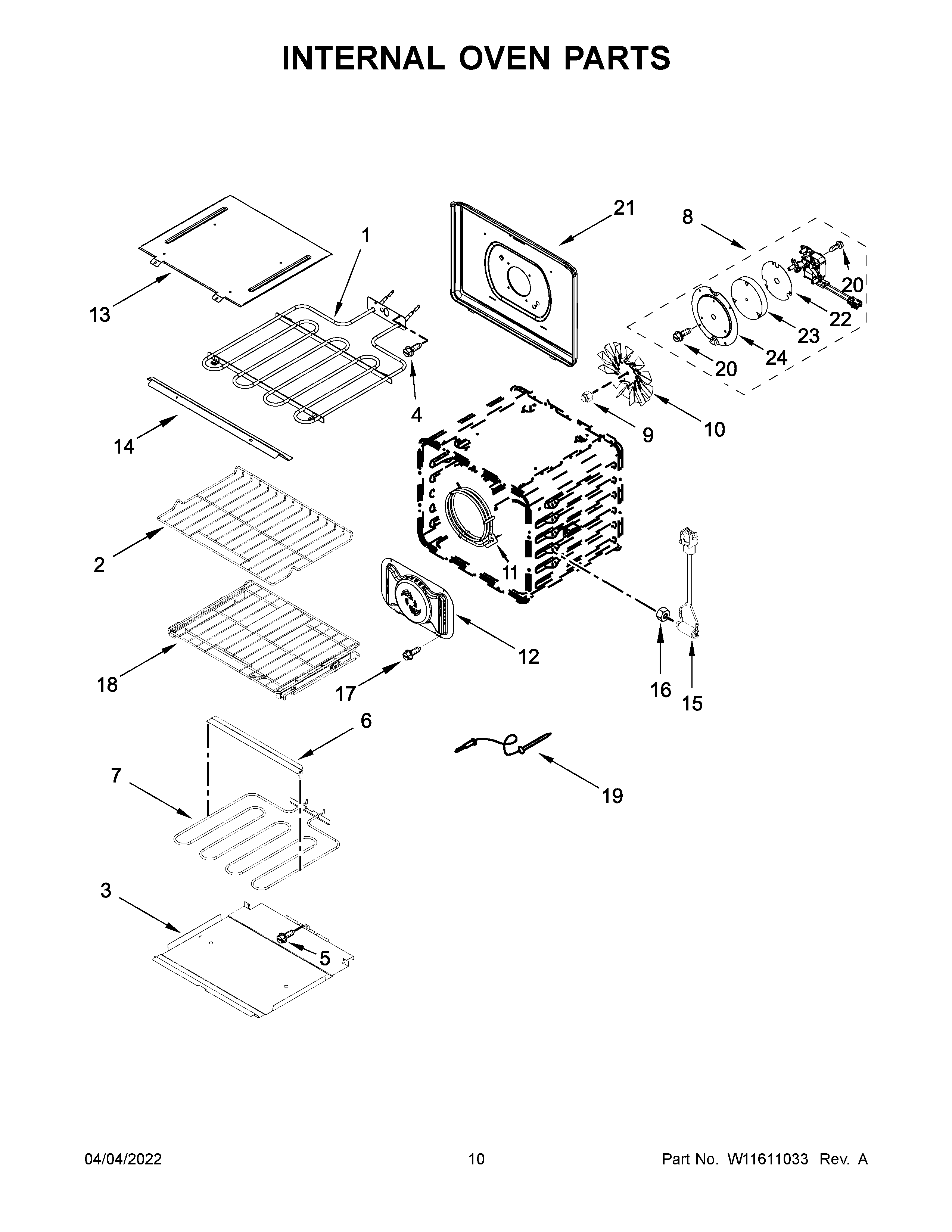 KitchenAid KODE500EWH20 internal oven parts diagram