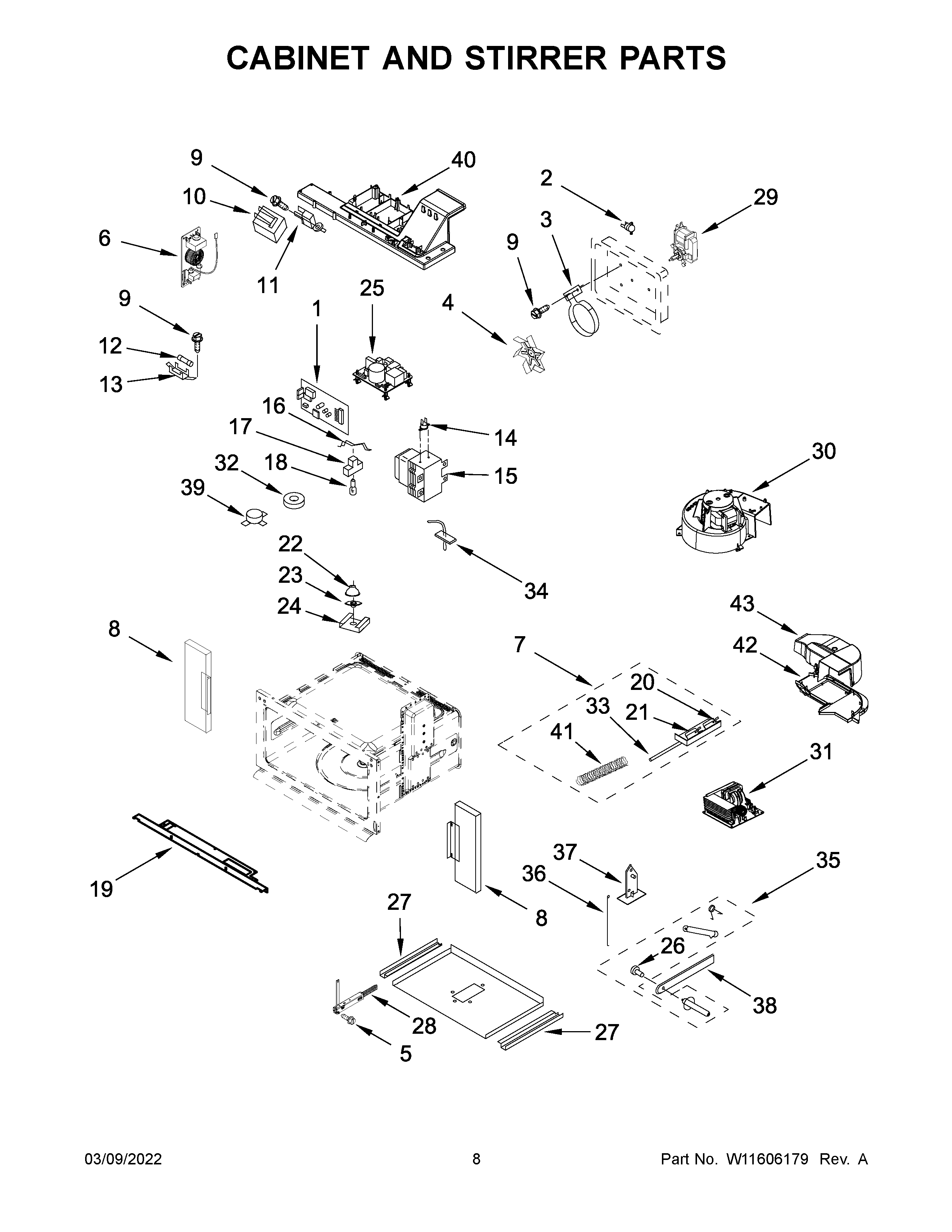 Jenn-Air JMC2430LL00 cabinet and stirrer parts diagram