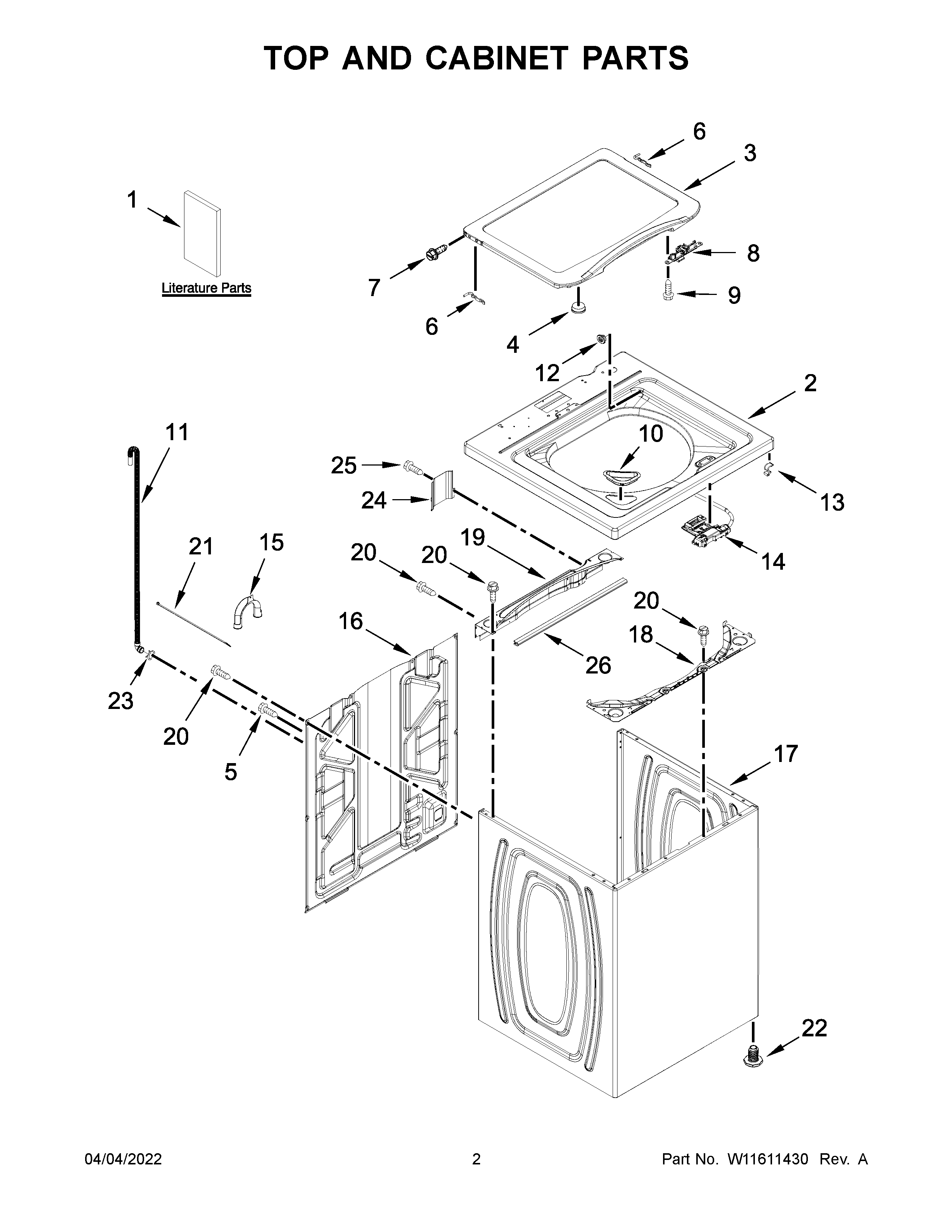 Whirlpool 4GWTW1805LW1 top and cabinet parts diagram