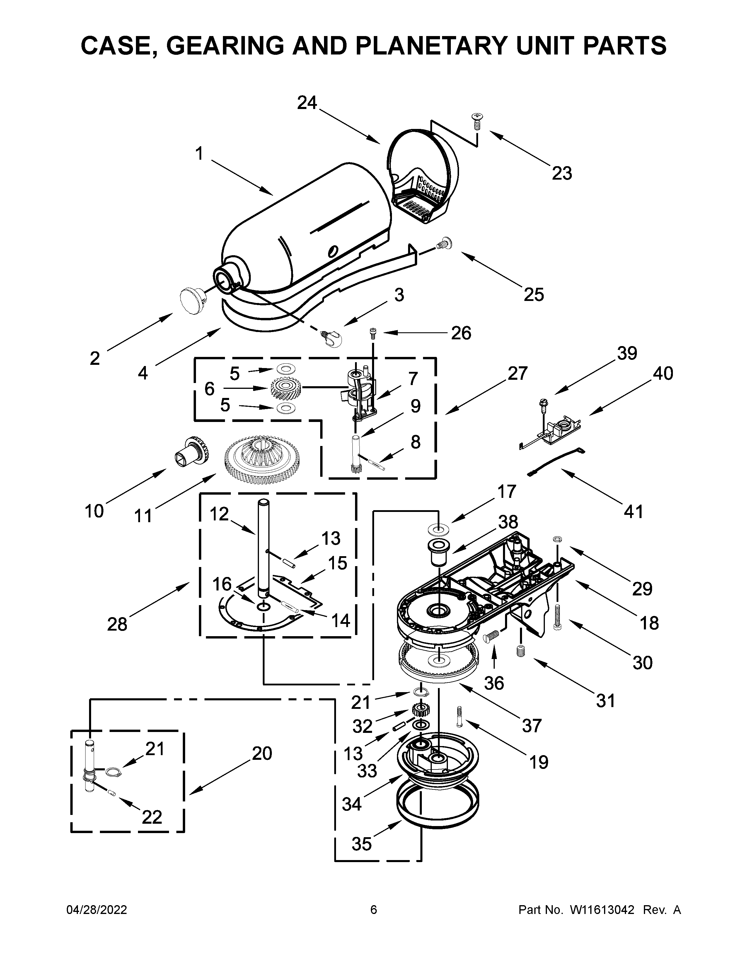KitchenAid 5KSM180LEBLB0 case, gearing and planetary unit parts diagram