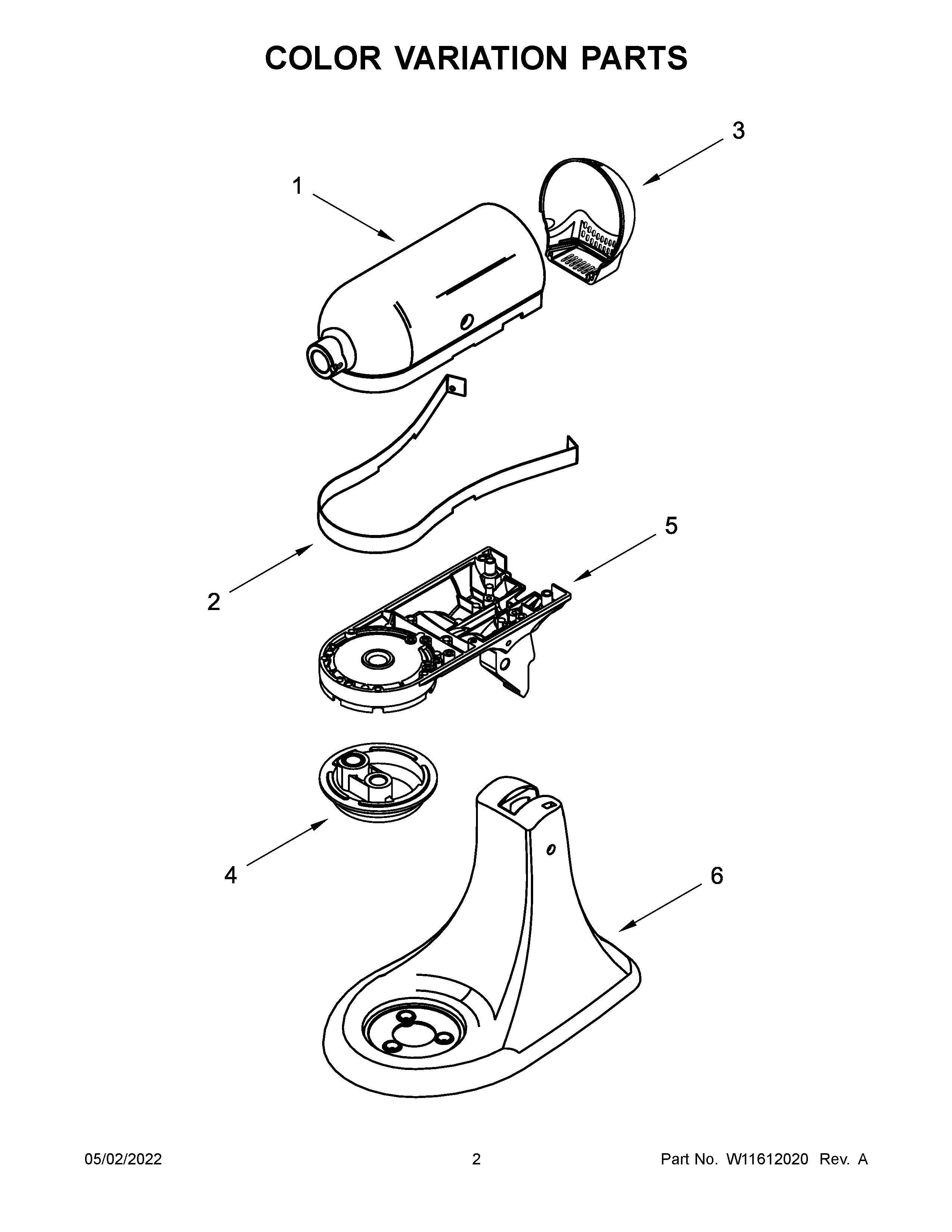 KitchenAid KSM180LELB0 color variation parts diagram