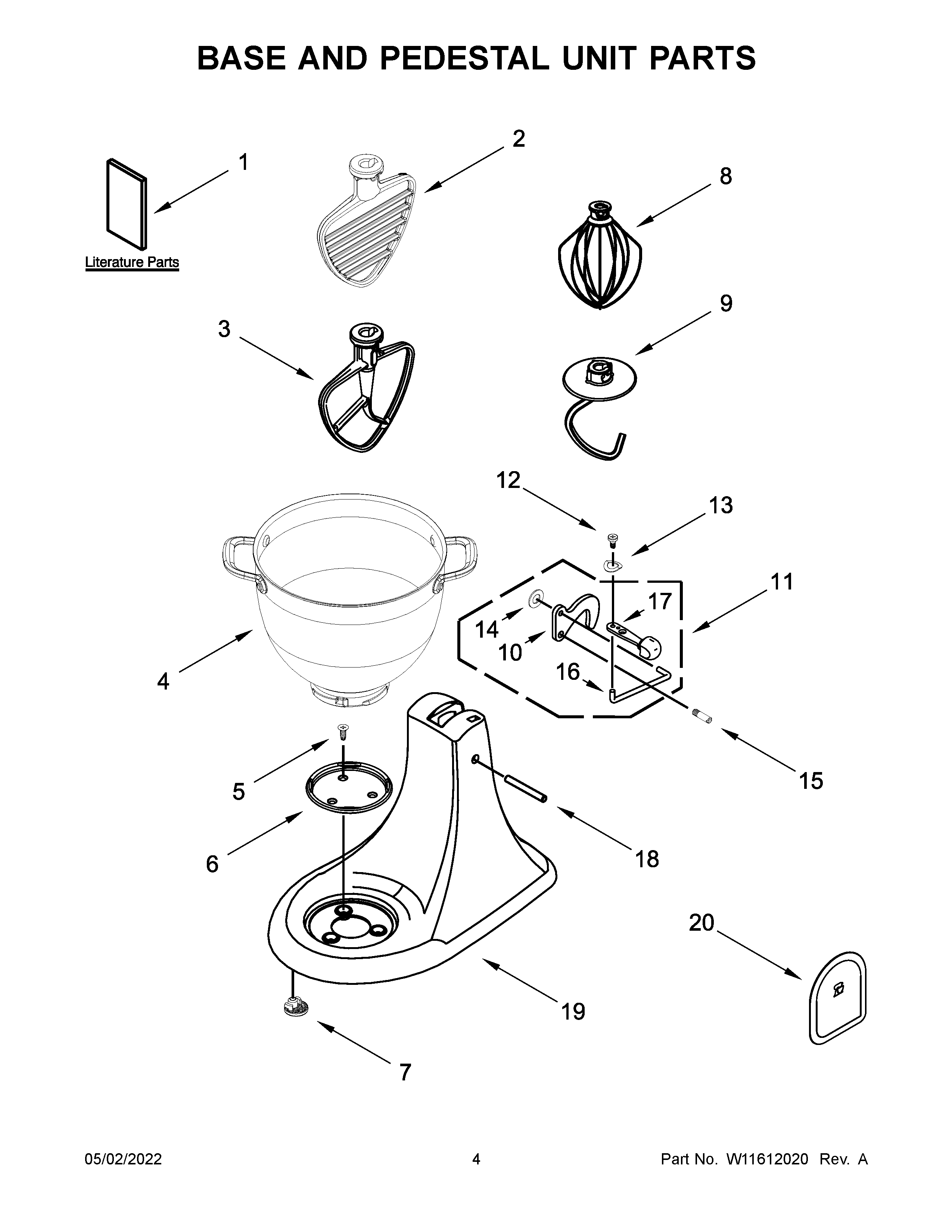 KitchenAid KSM180LELB0 base and pedestal unit parts diagram