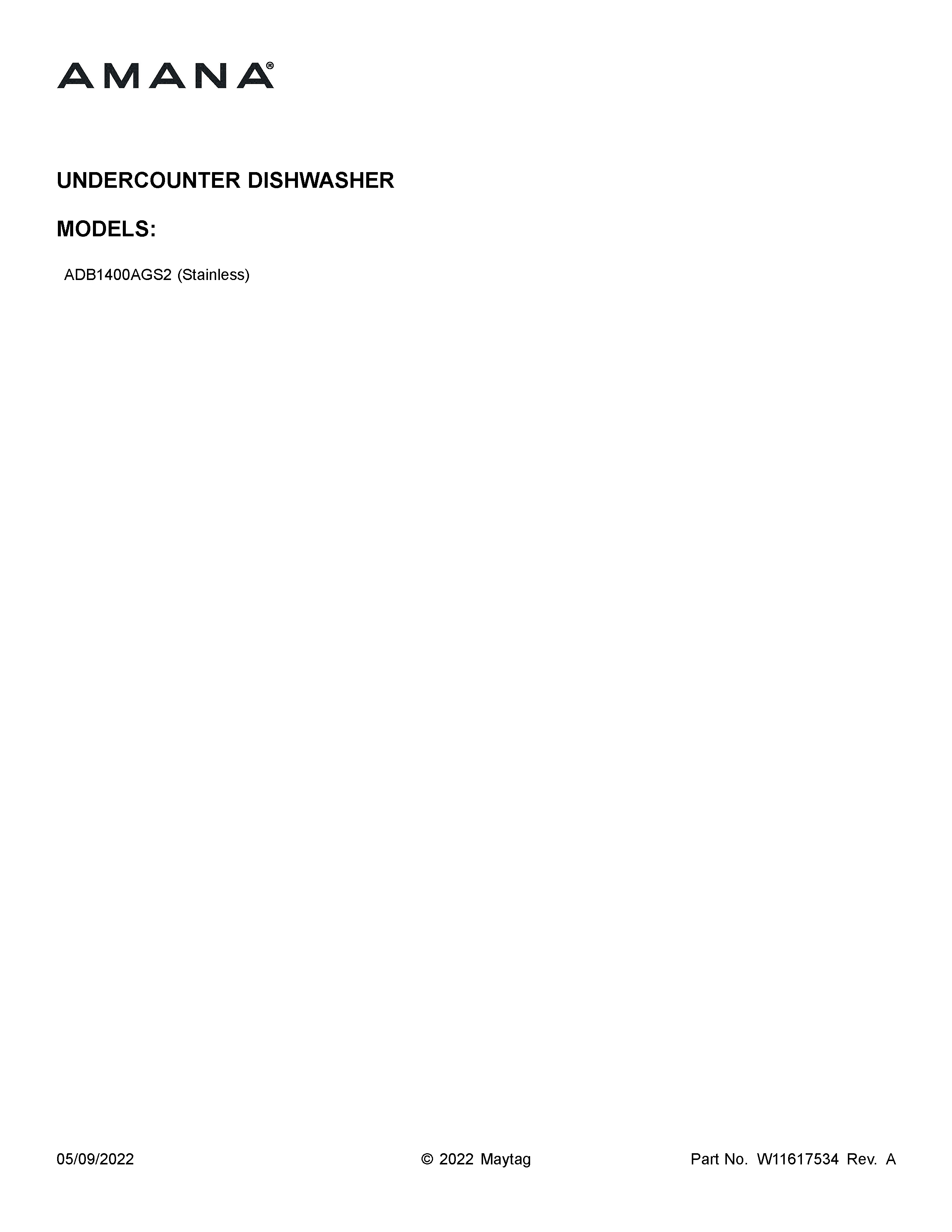 Amana ADB1400AGS2 cover sheet diagram