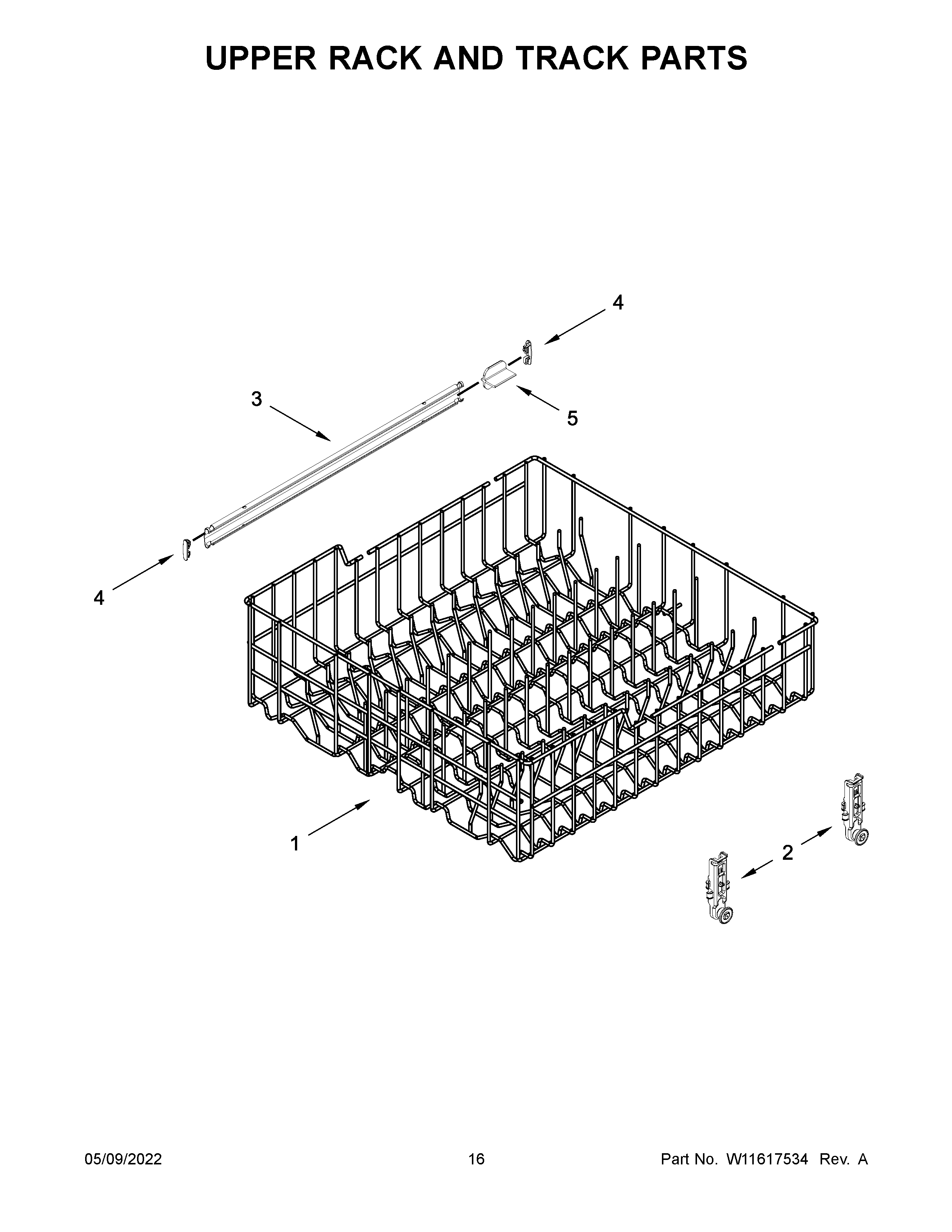 Amana ADB1400AGS2 upper rack and track parts diagram