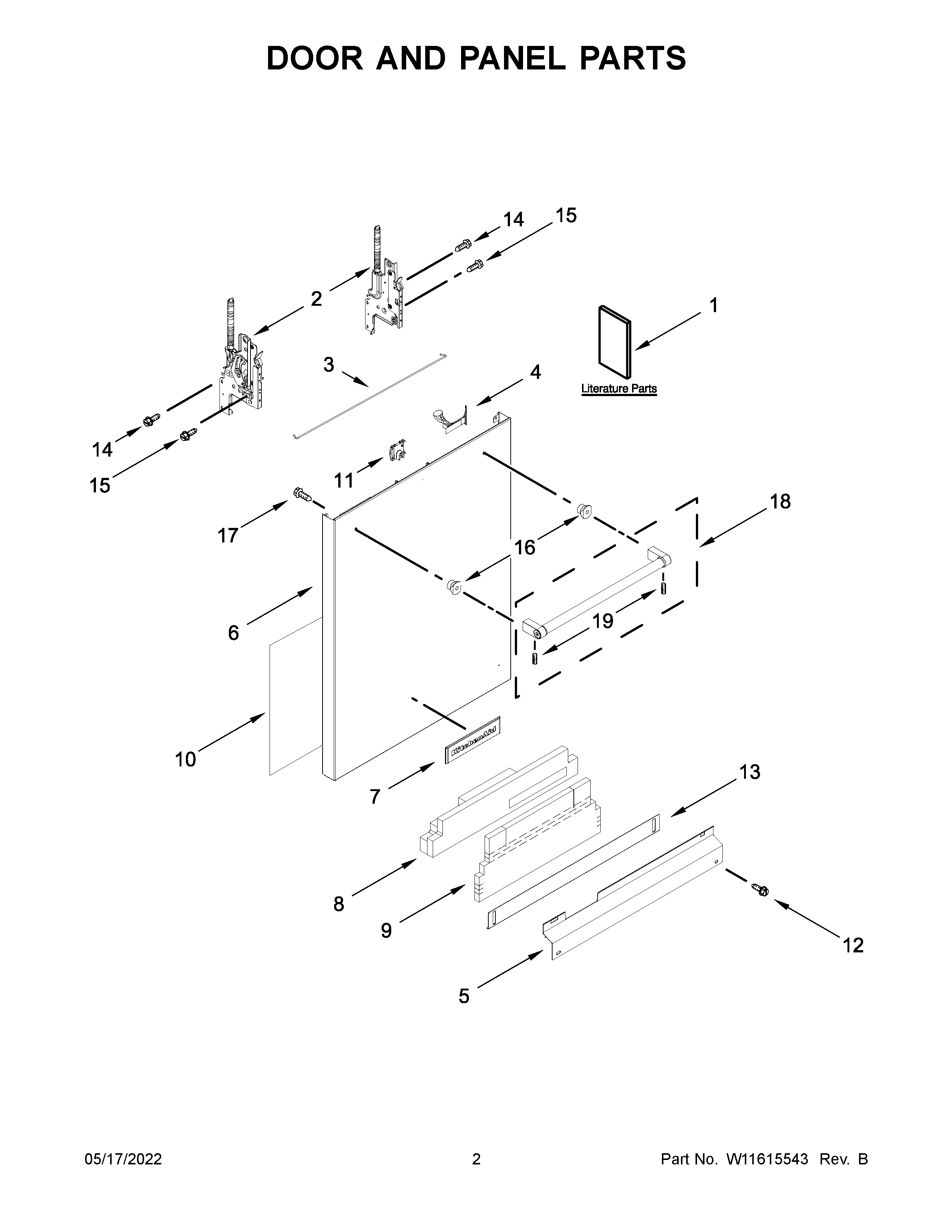 KitchenAid KDTM404KPS1 door and panel parts diagram