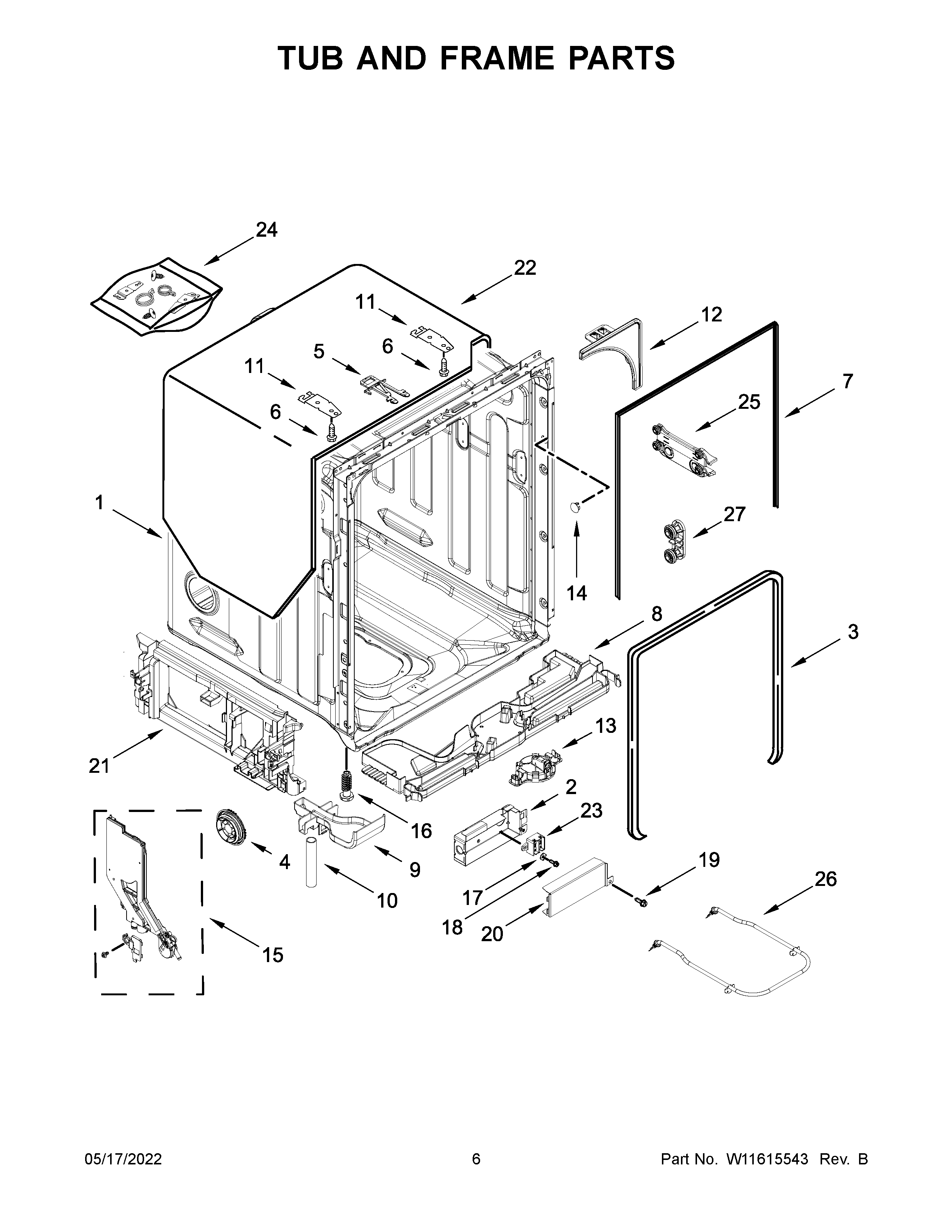 KitchenAid KDTM404KPS1 tub and frame parts diagram