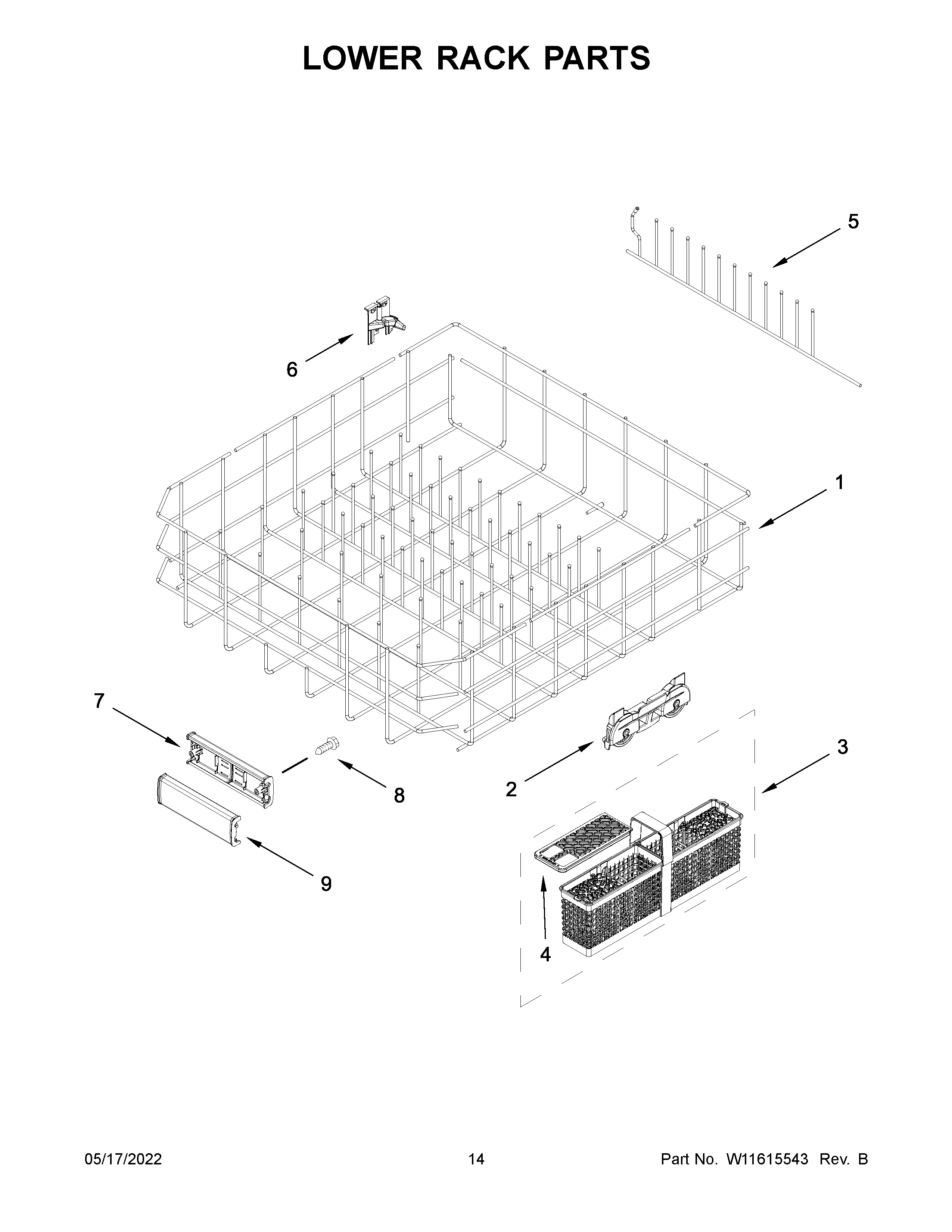 KitchenAid KDTM404KPS1 lower rack parts diagram