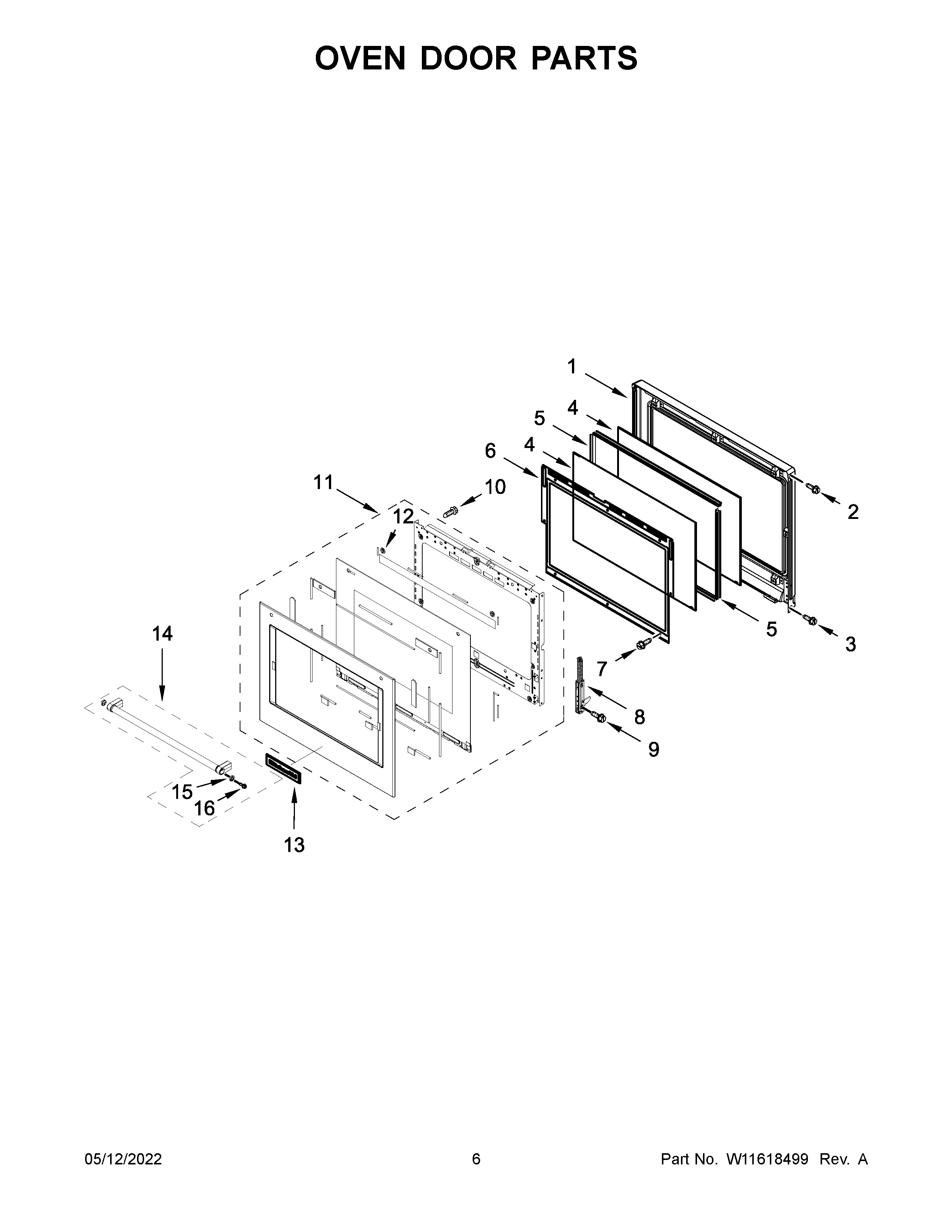 KitchenAid KOSE507EWH20 oven door parts diagram