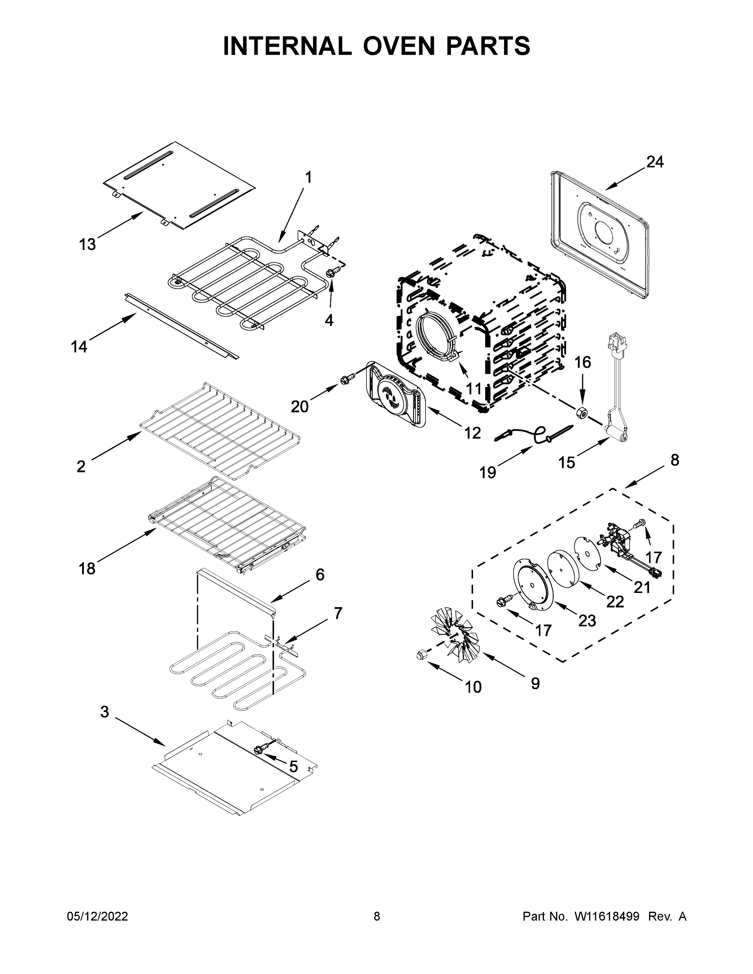 KitchenAid KOSE507EWH20 internal oven parts diagram