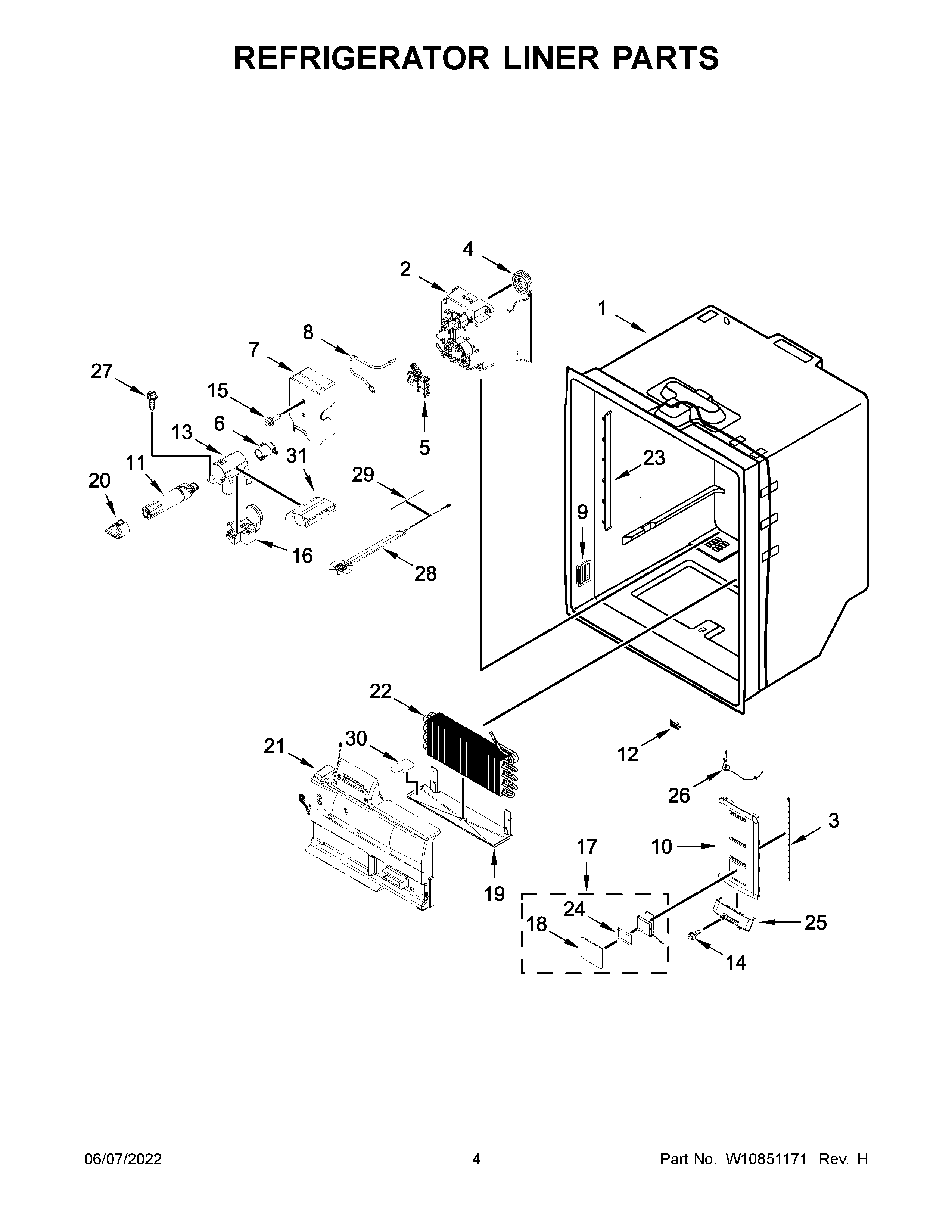 KitchenAid KRFC704FSS00 refrigerator liner parts diagram