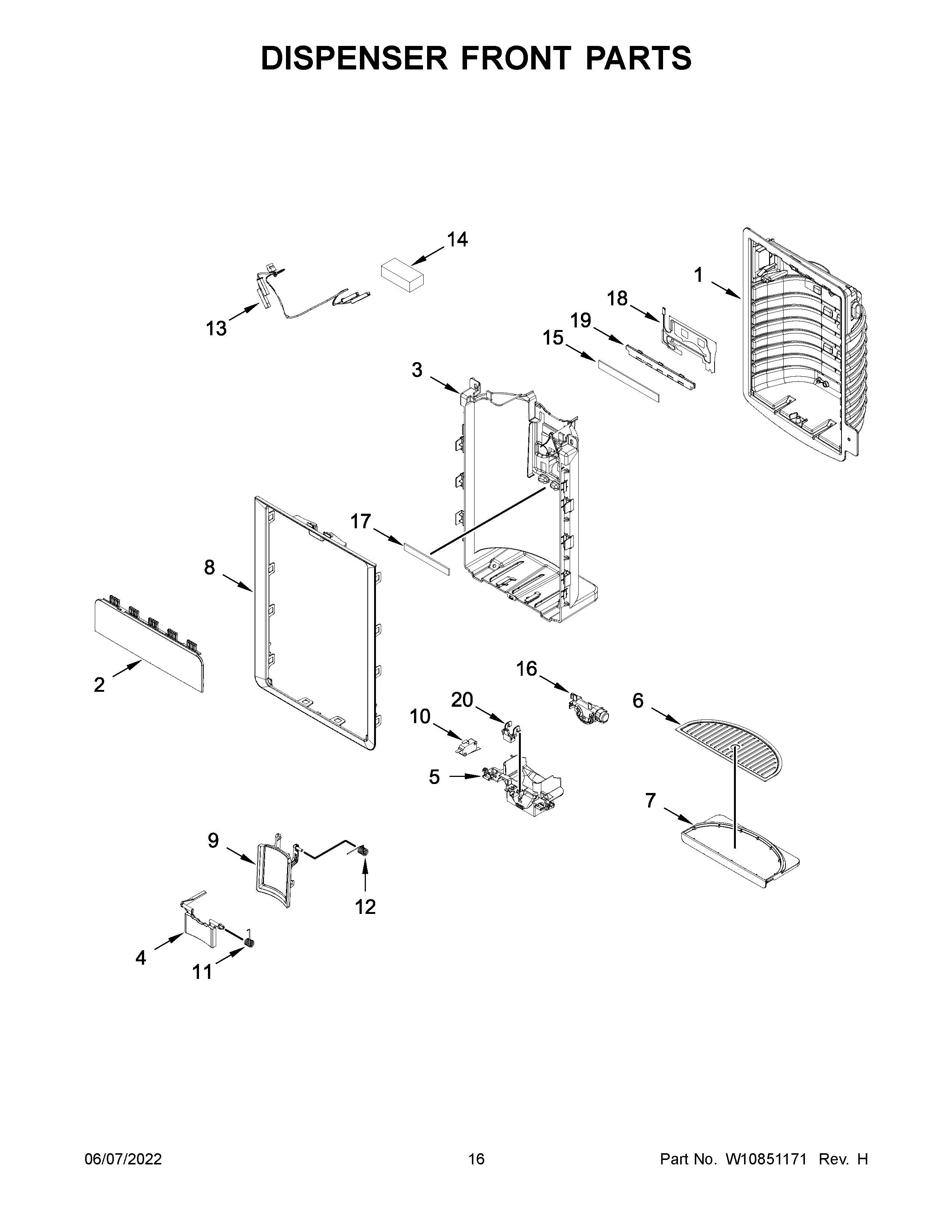 KitchenAid KRFC704FSS00 dispenser front parts diagram