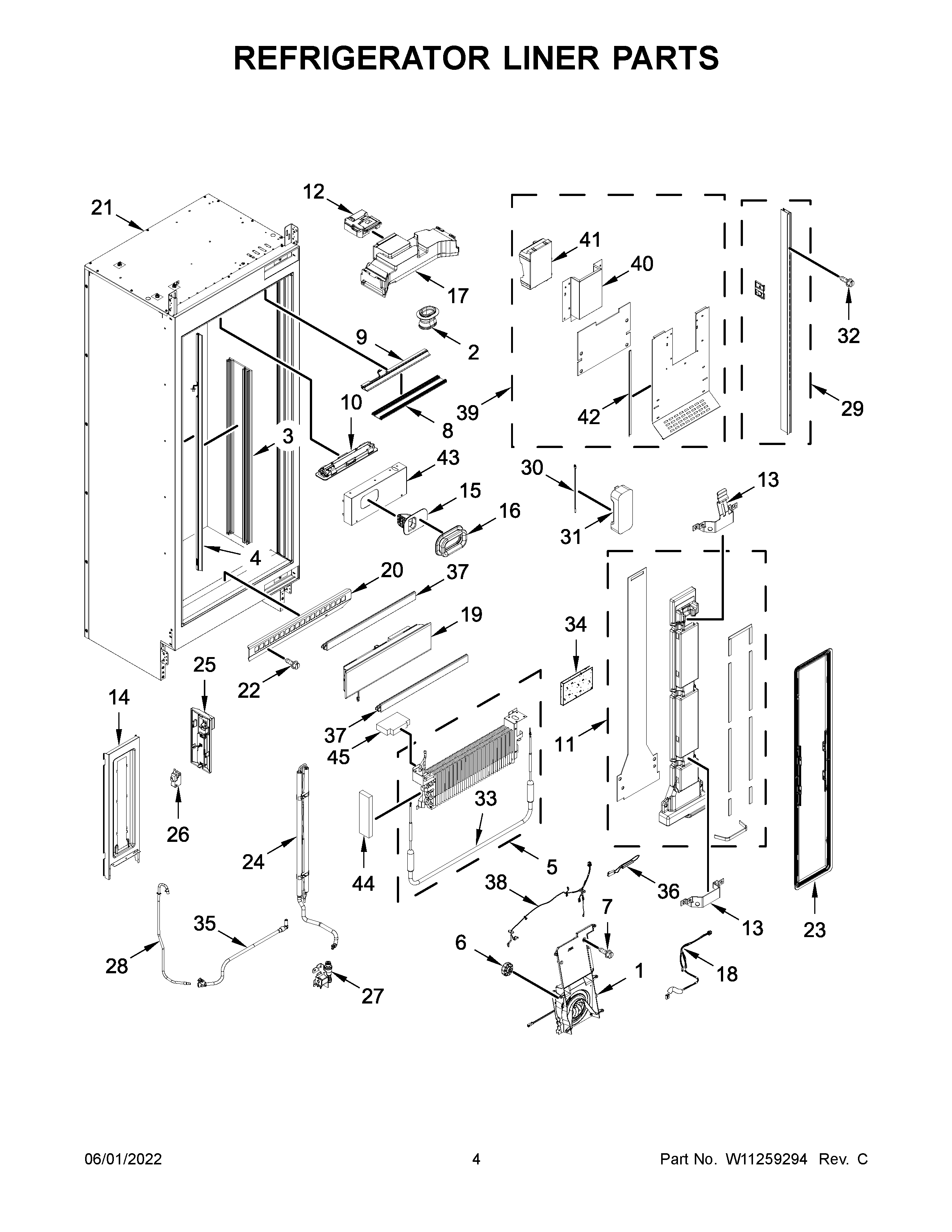 Jenn-Air JBRFL30IGX00 refrigerator liner parts diagram