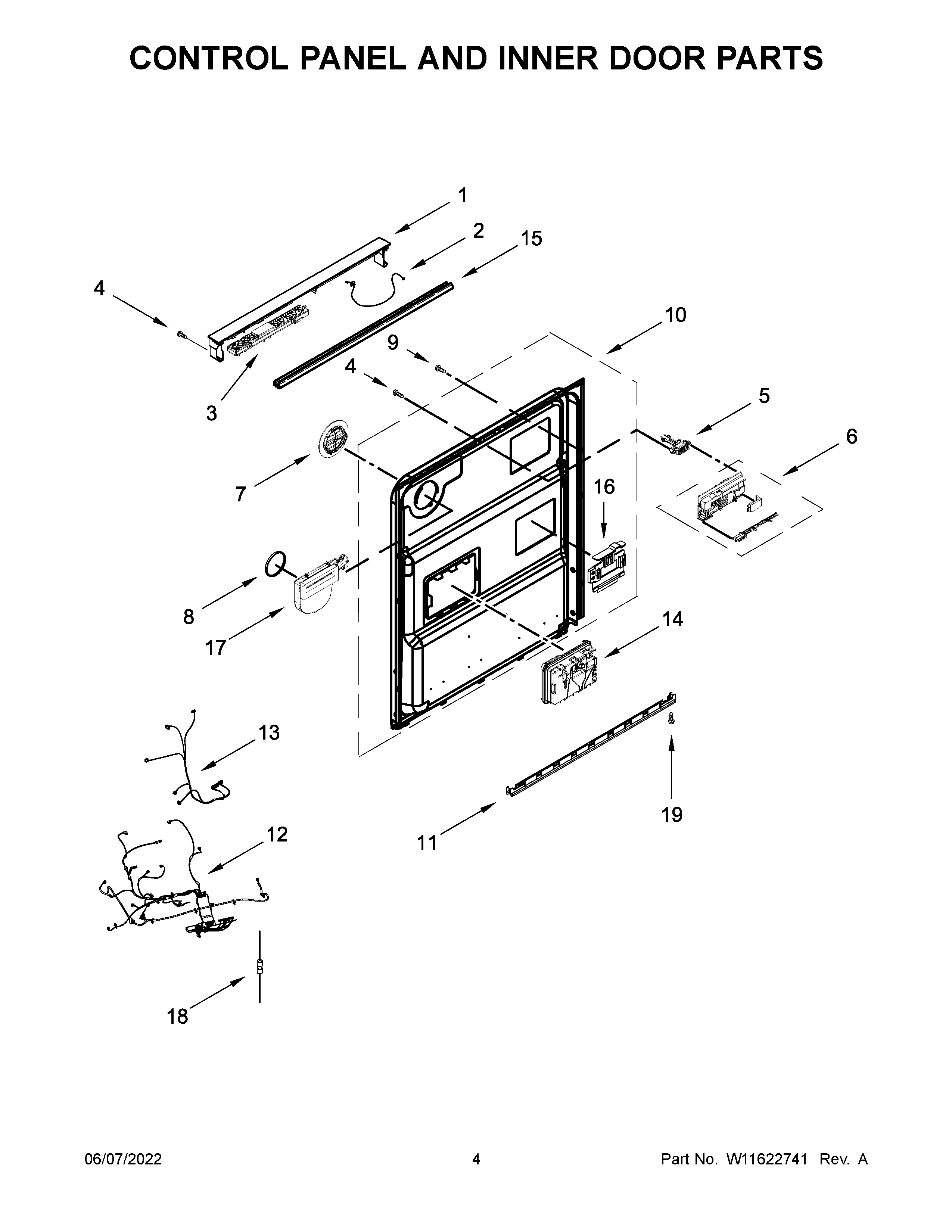 Maytag MDB8959SKZ1 control panel and inner door parts diagram