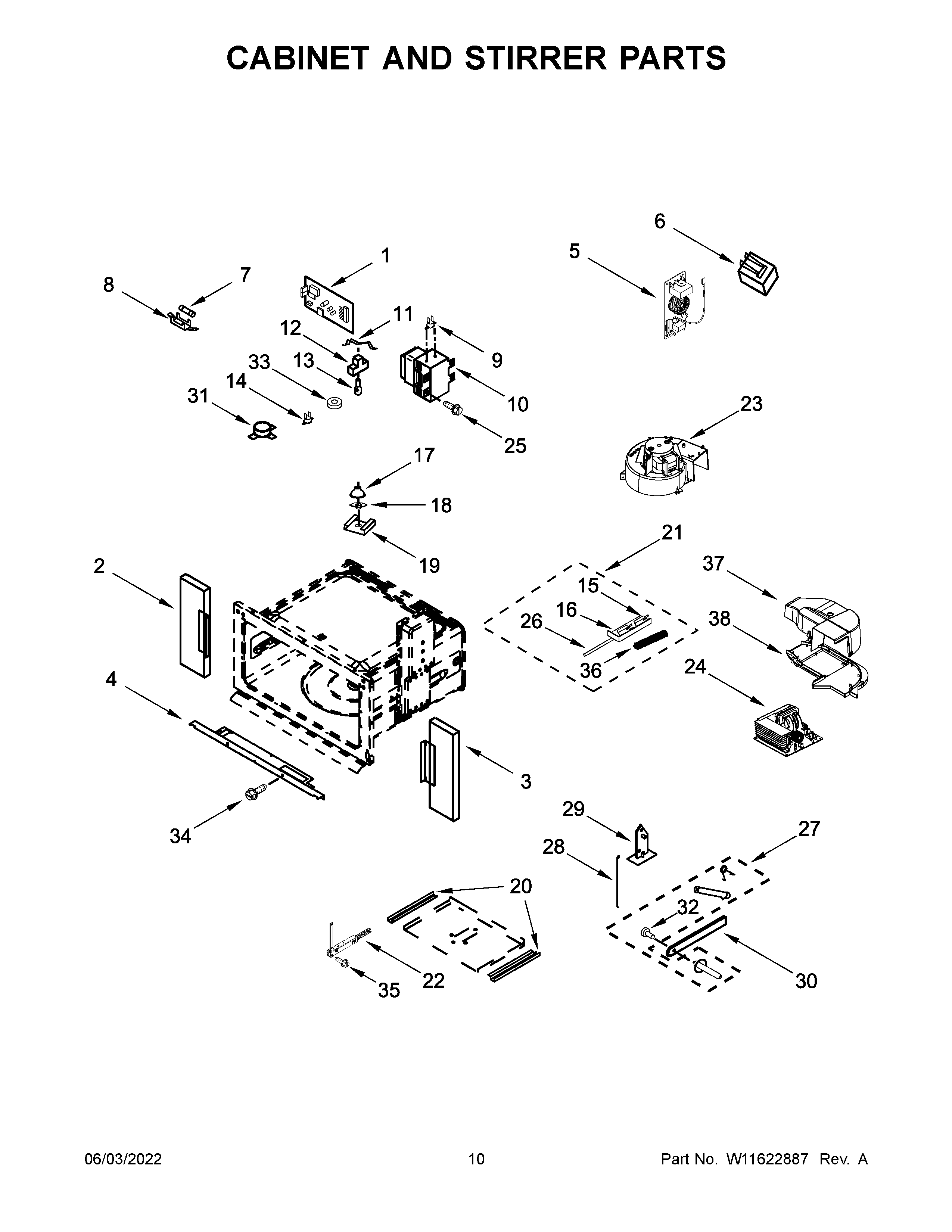 Maytag MMW9730FZ20 cabinet and stirrer parts diagram