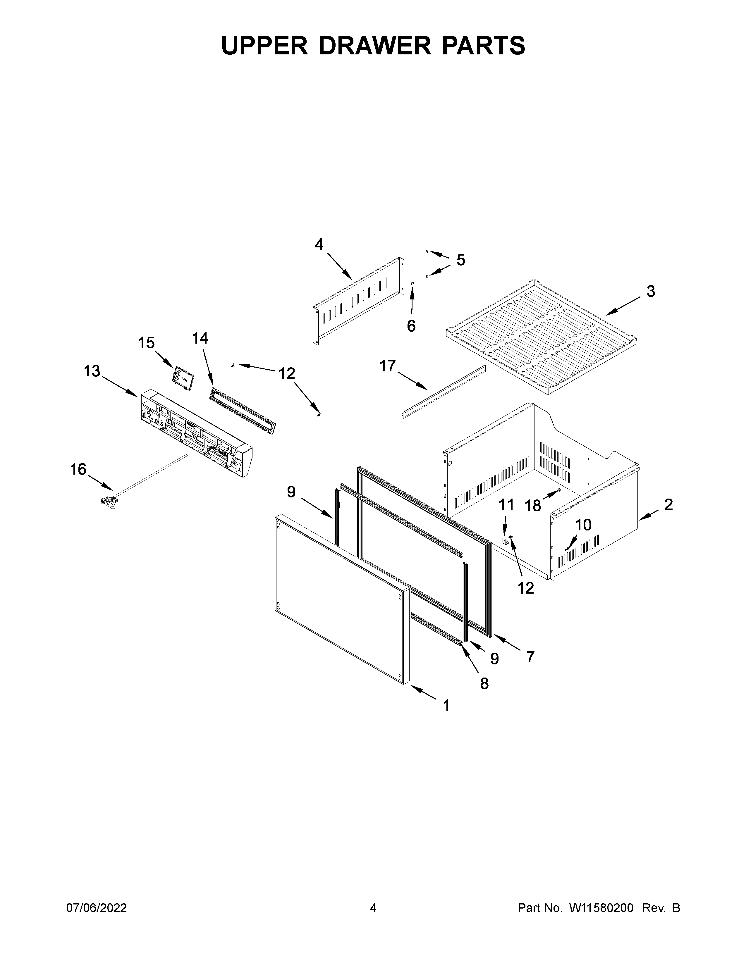 KitchenAid KUDF204KPA00 upper drawer parts diagram
