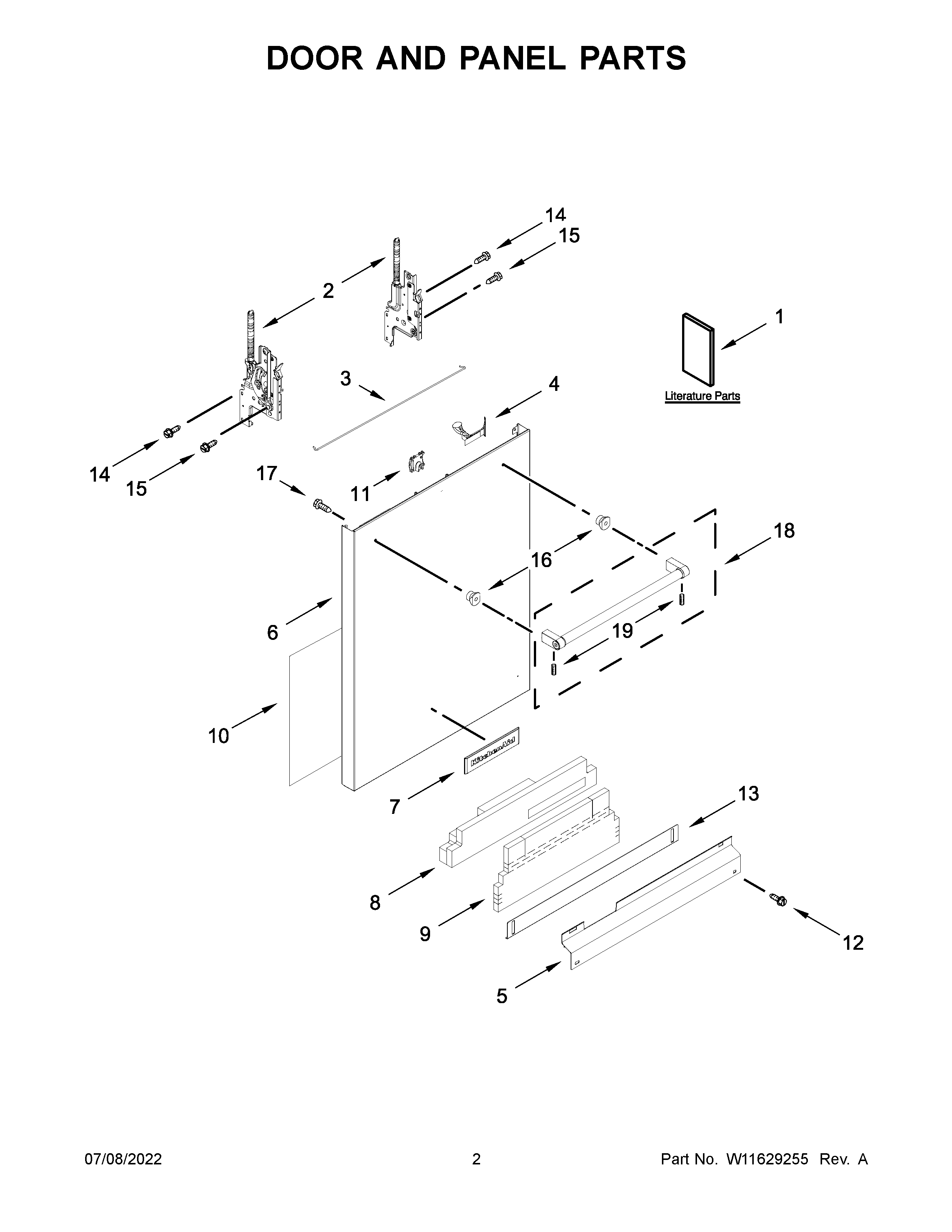 KitchenAid KDTM804KPS1 door and panel parts diagram