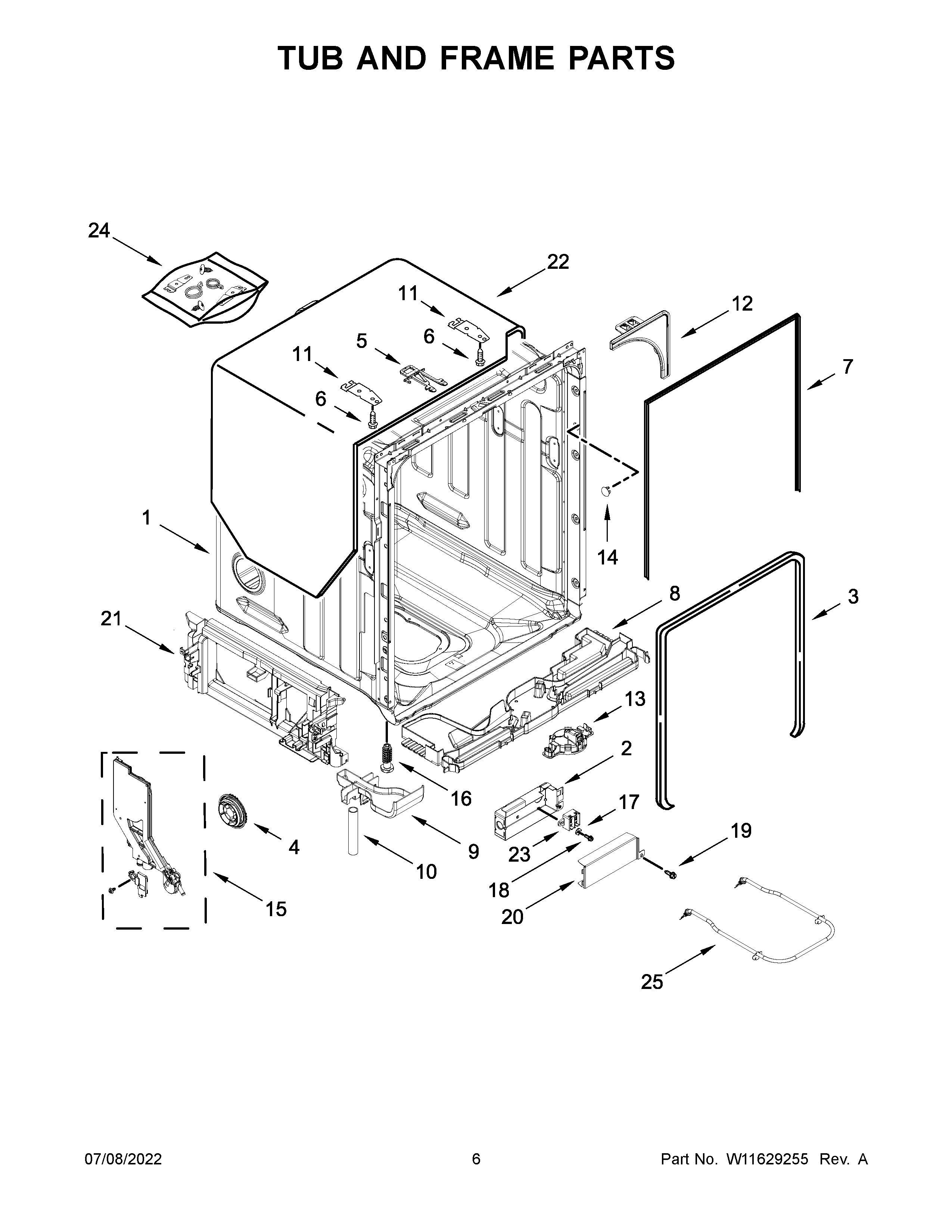 KitchenAid KDTM804KPS1 tub and frame parts diagram