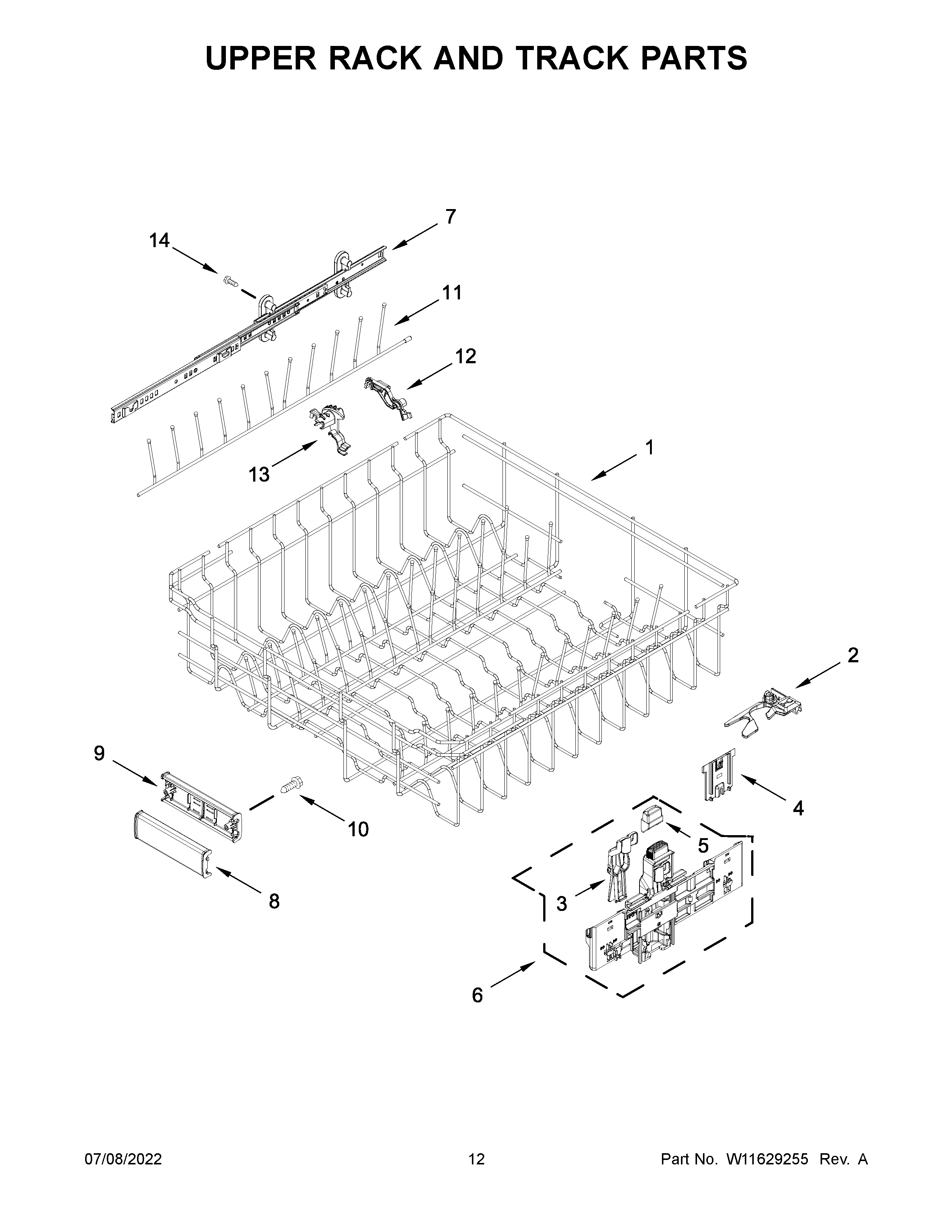 KitchenAid KDTM804KPS1 upper rack and track parts diagram