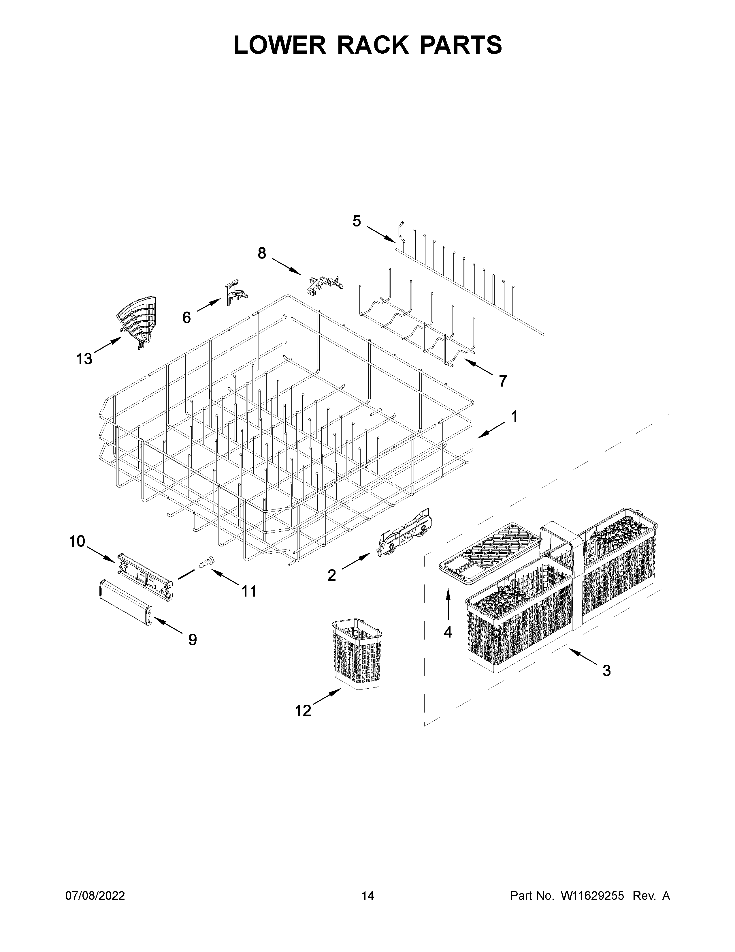 KitchenAid KDTM804KPS1 lower rack parts diagram