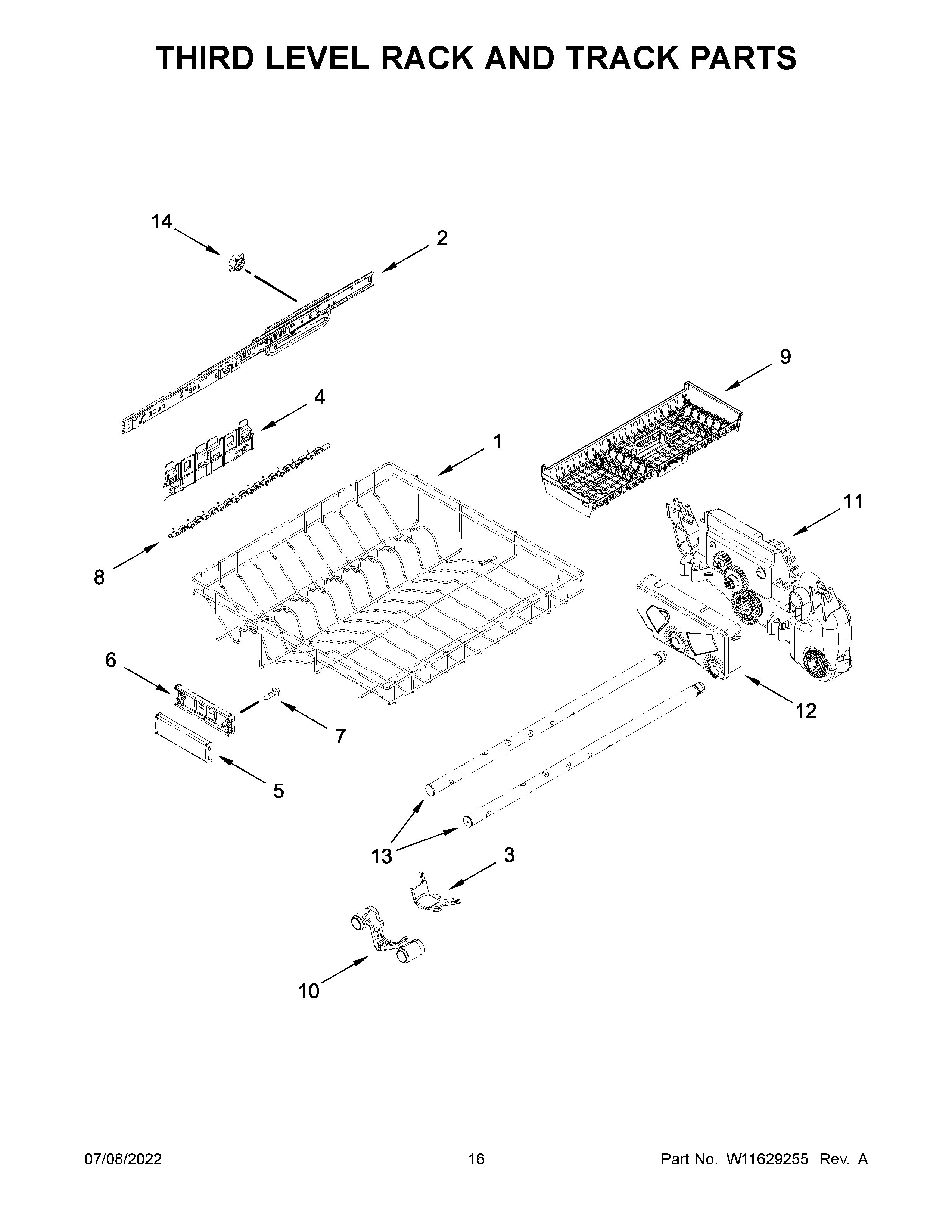 KitchenAid KDTM804KPS1 third level rack and track parts diagram