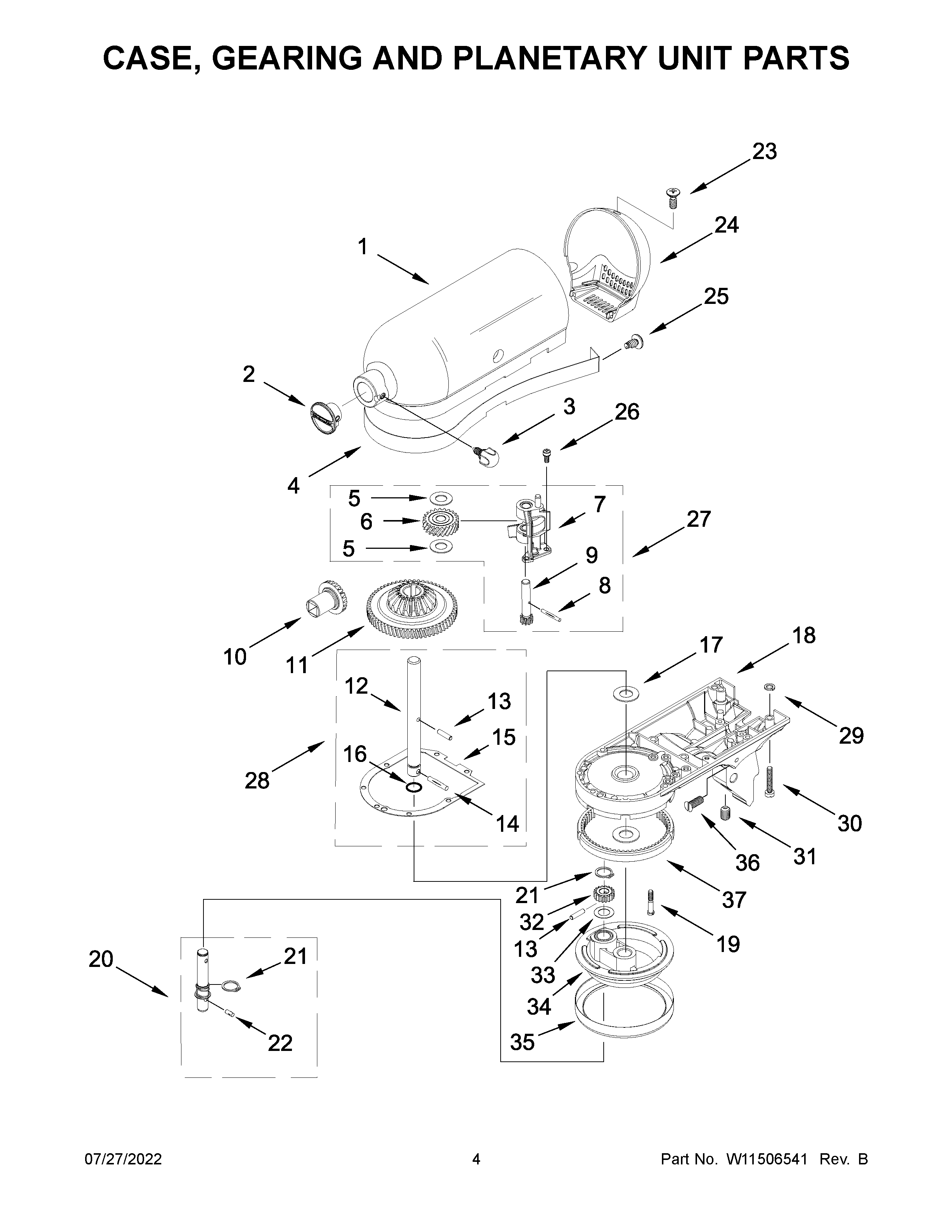 KitchenAid KSM97MI0 case, gearing and planetary unit parts diagram