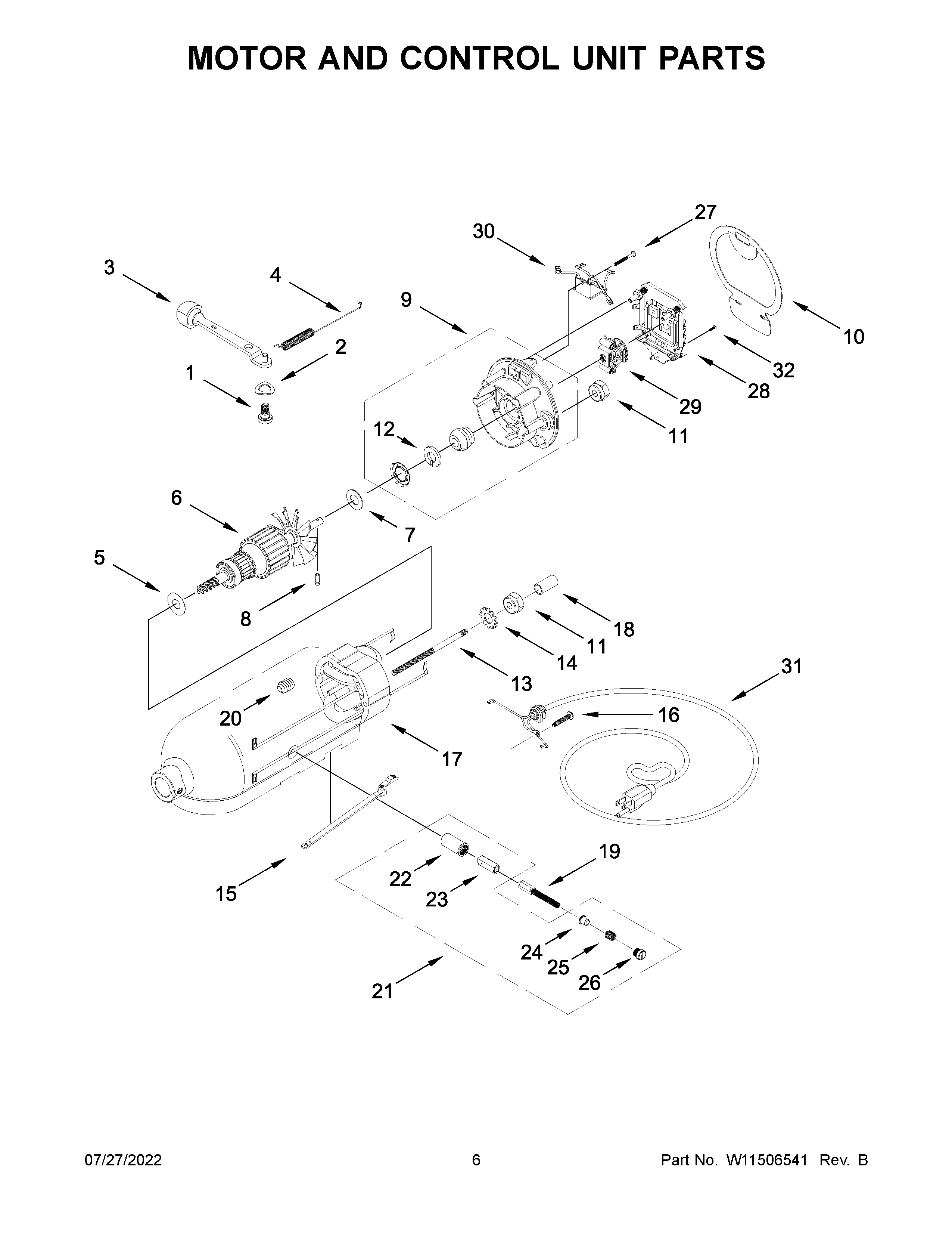 KitchenAid KSM97MI0 motor and control unit parts diagram