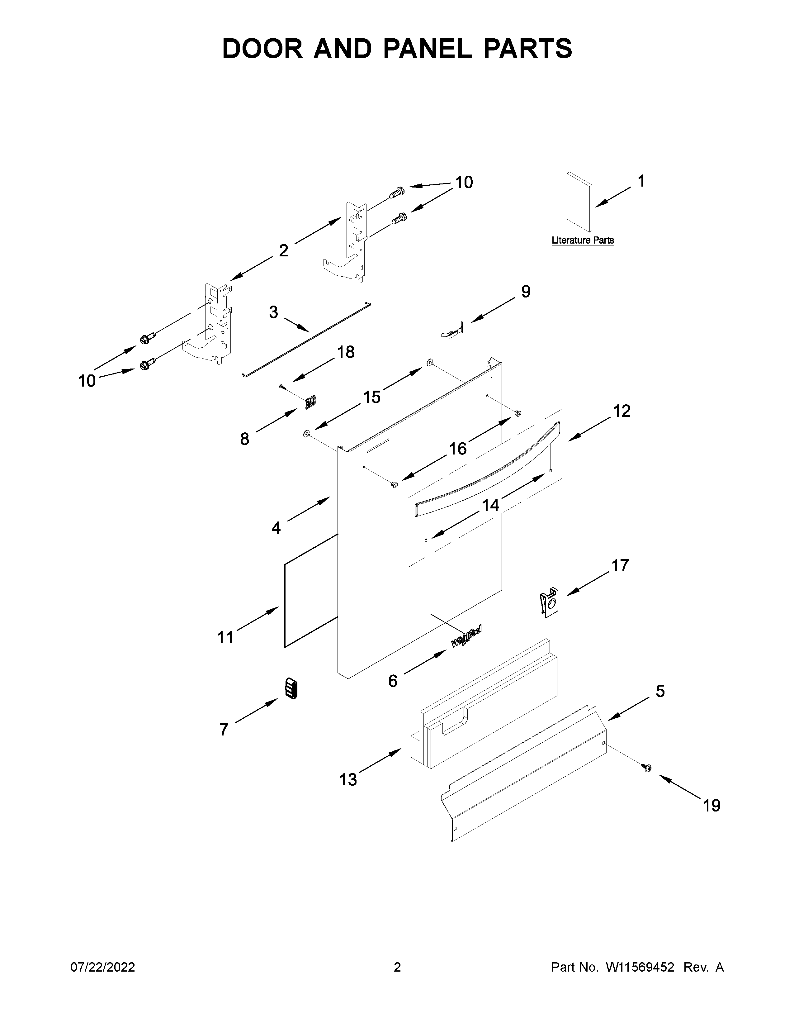 Whirlpool WDT730HAMZ0 door and panel parts diagram