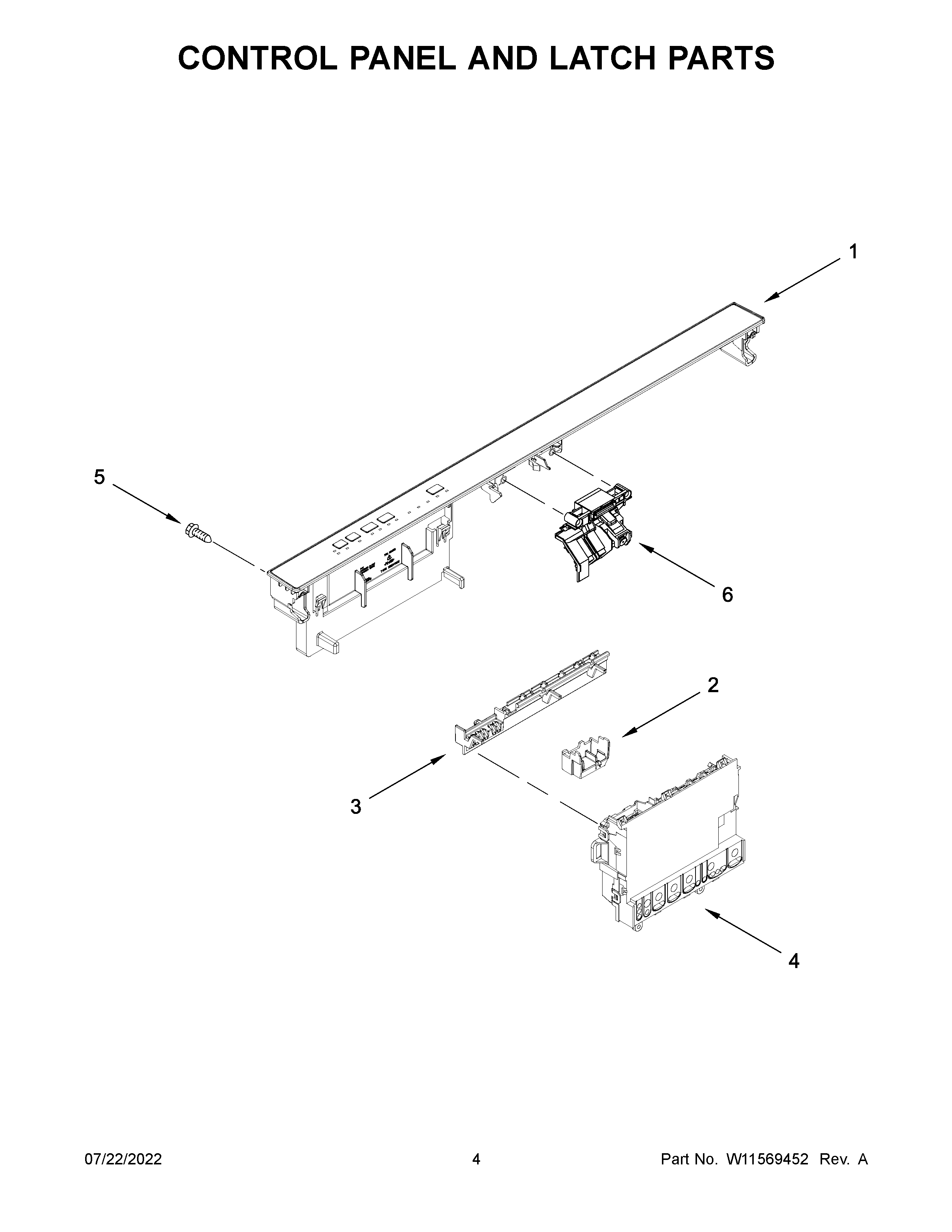 Whirlpool WDT730HAMZ0 control panel and latch parts diagram