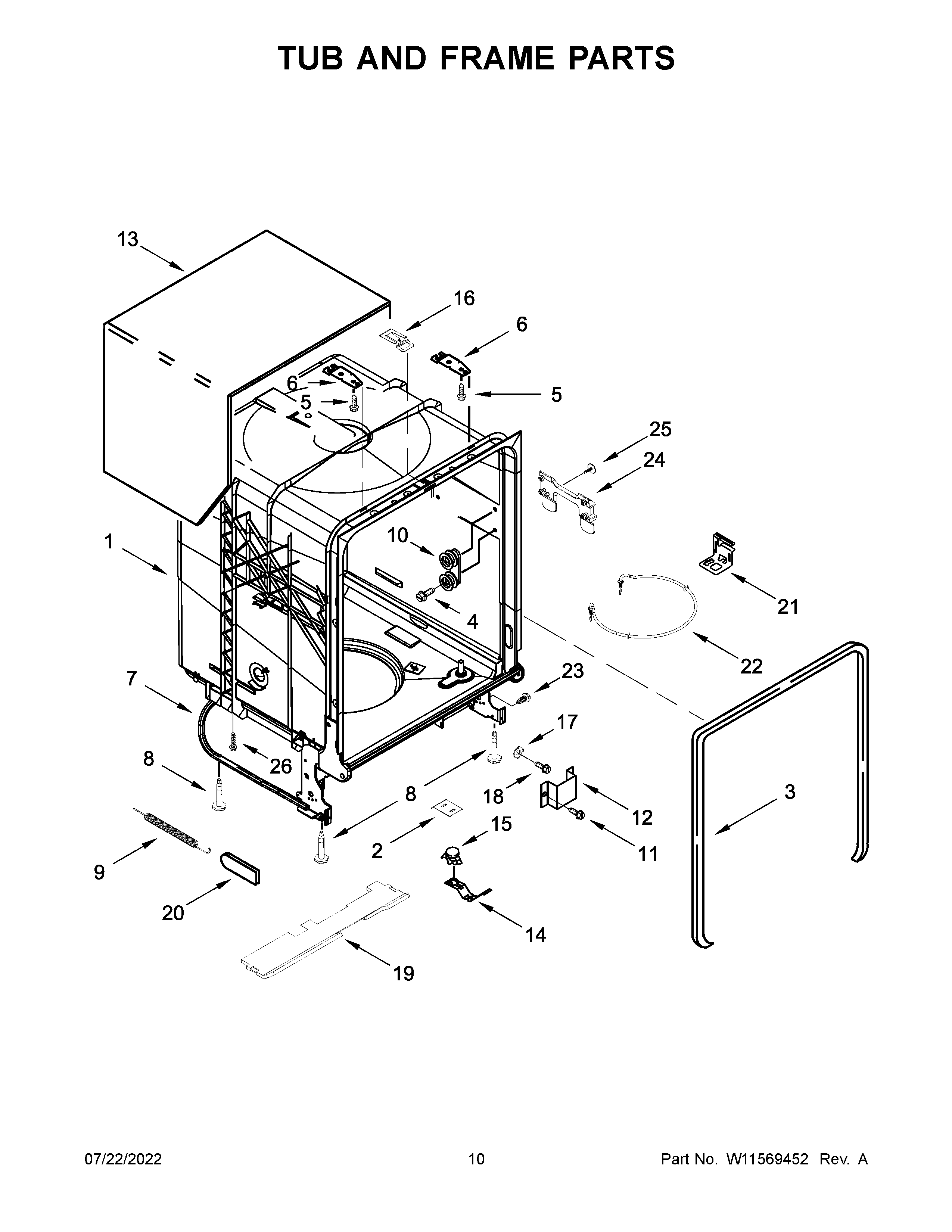 Whirlpool WDT730HAMZ0 tub and frame parts diagram