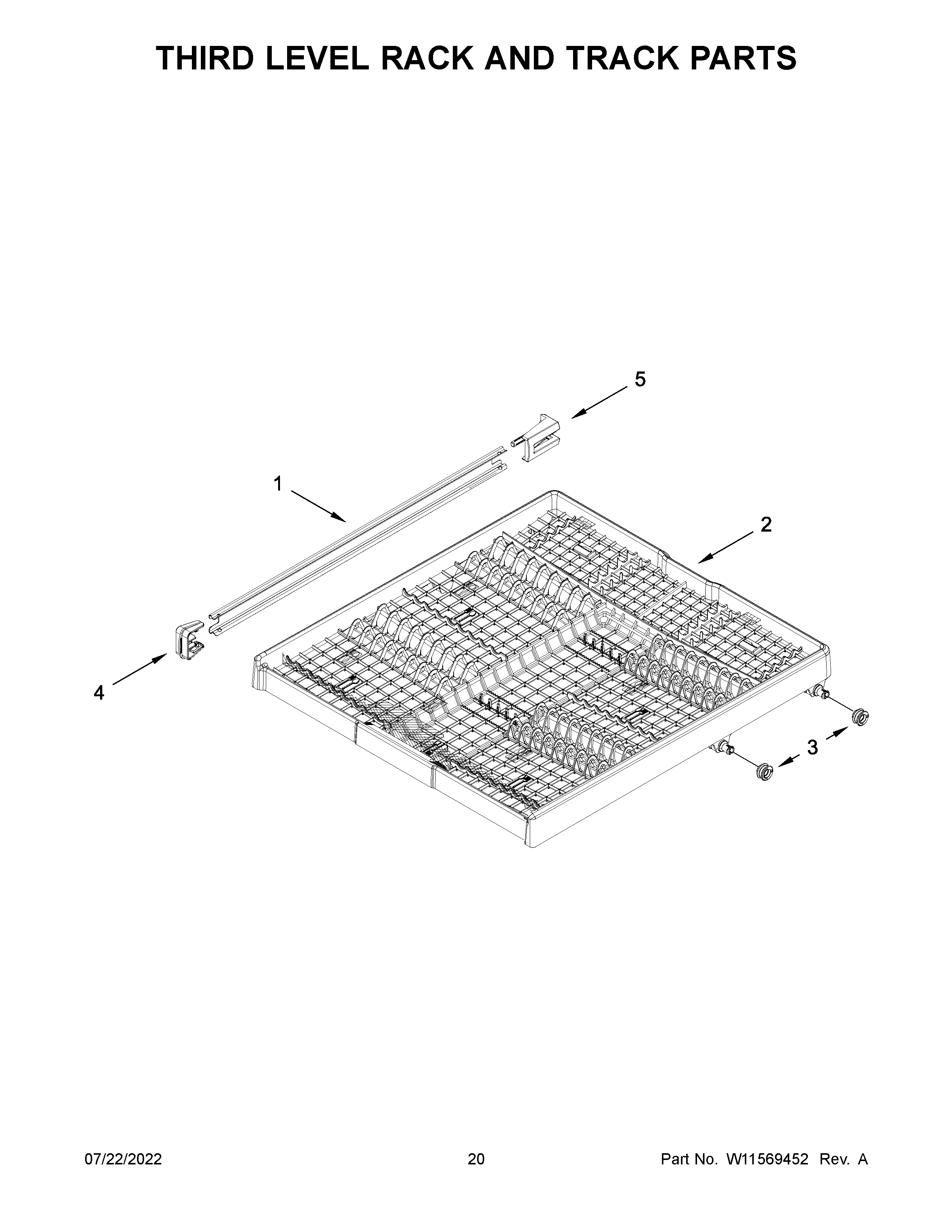 Whirlpool WDT730HAMZ0 third level rack and track parts diagram