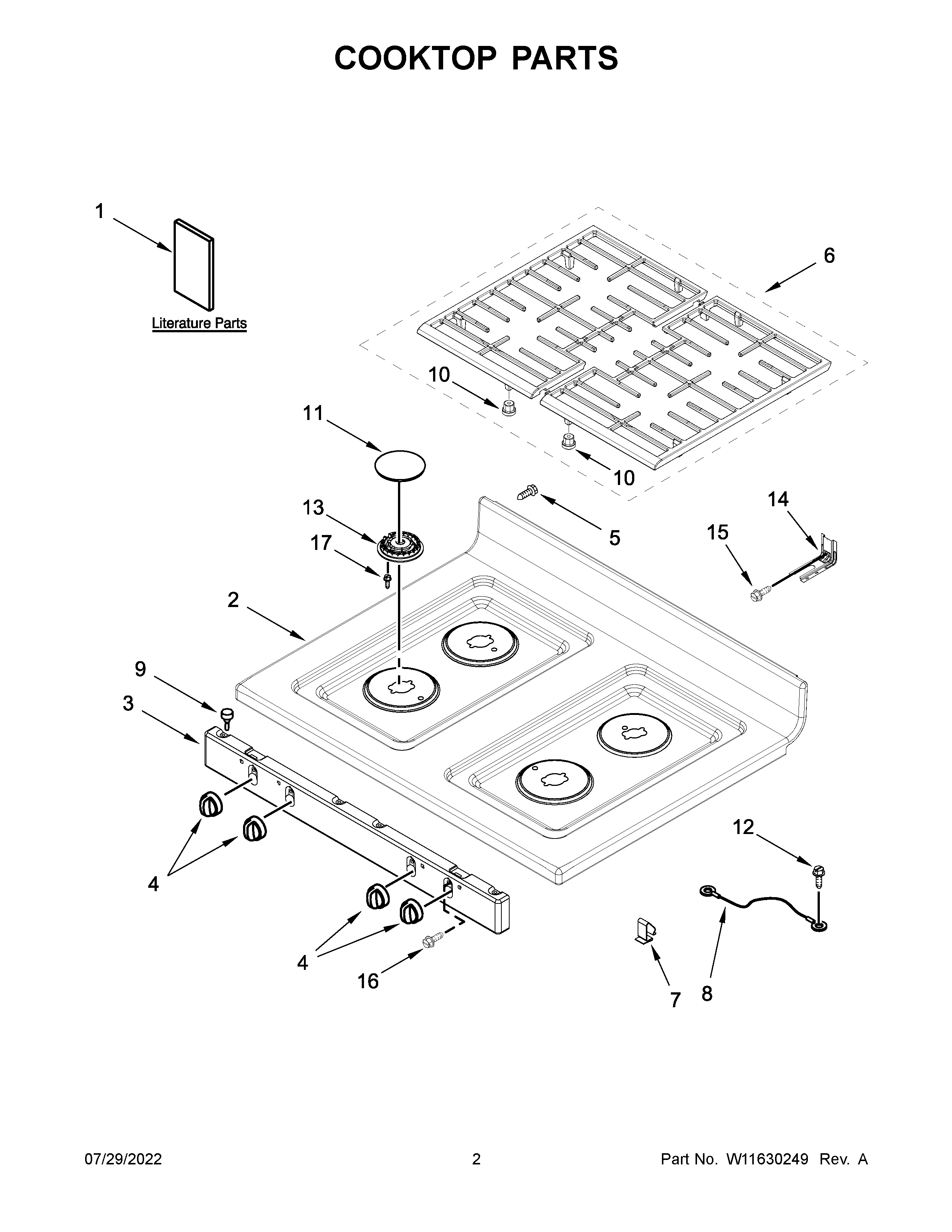Whirlpool WFG320M0MS0 cooktop parts diagram