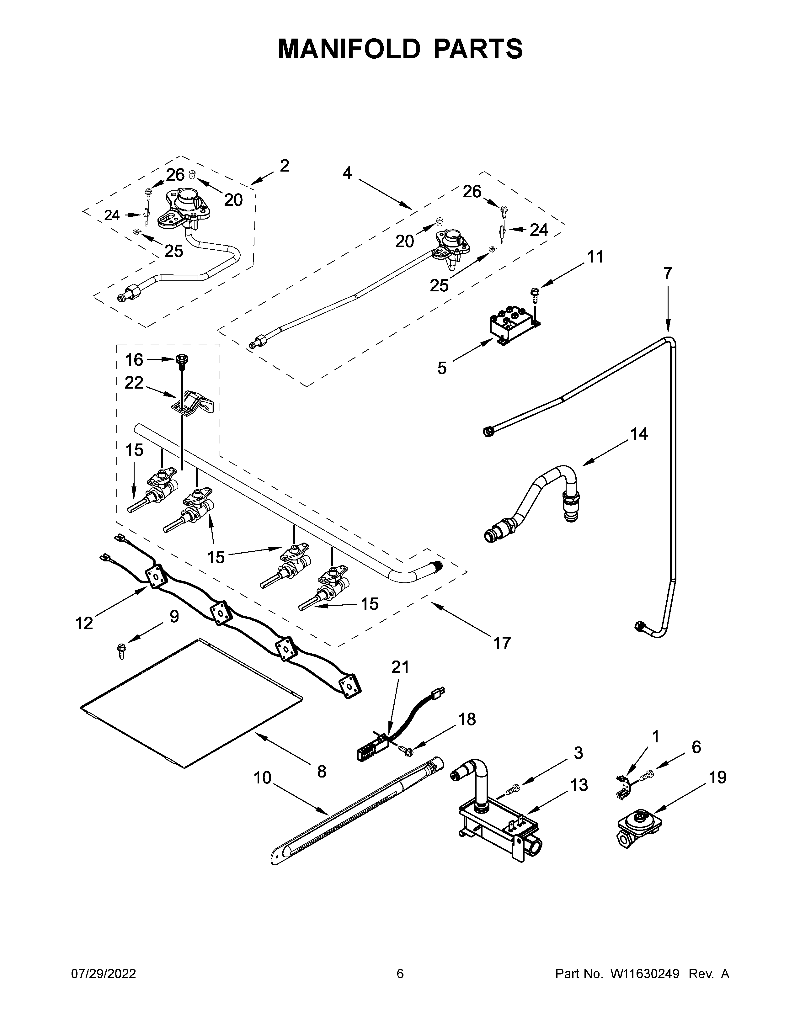 Whirlpool WFG320M0MS0 manifold parts diagram