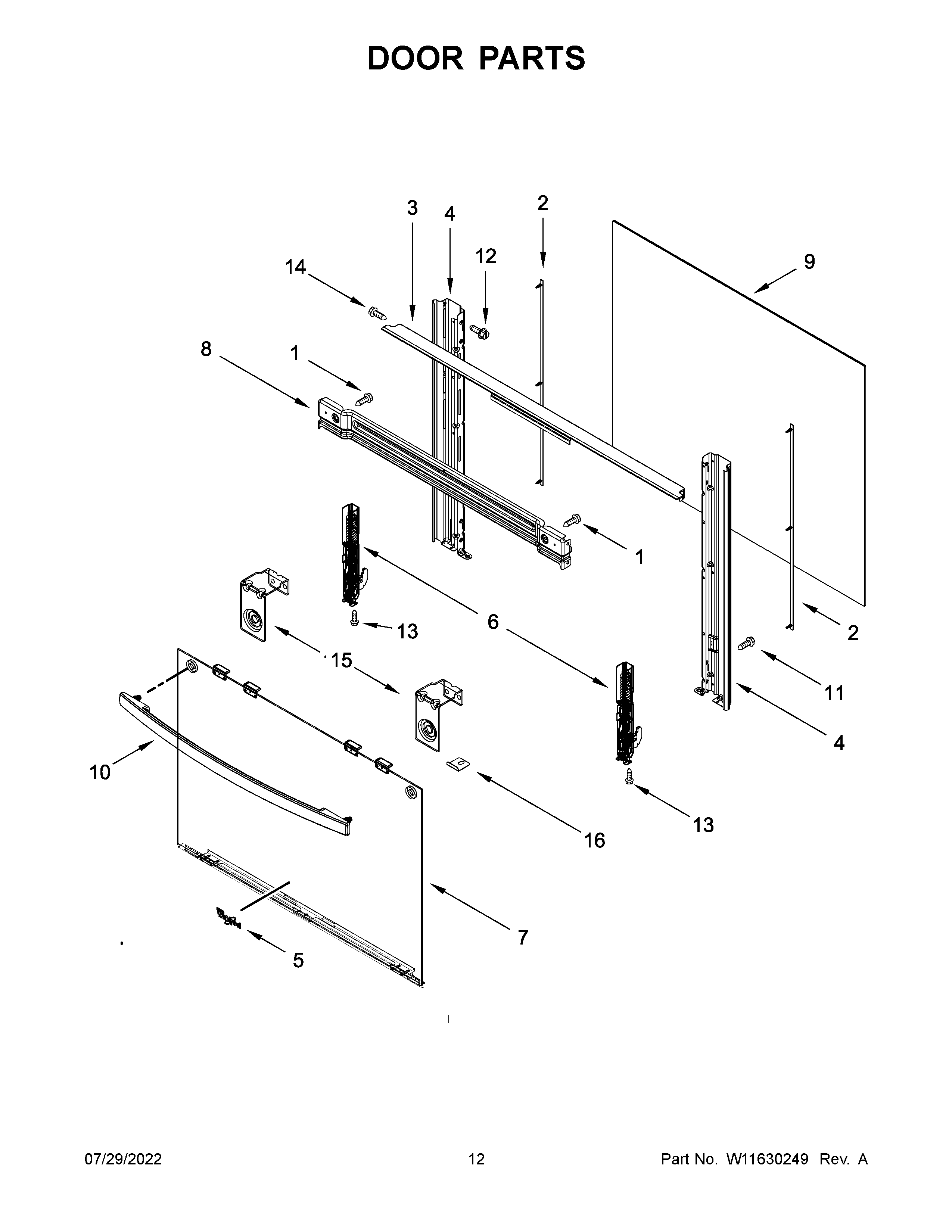 Whirlpool WFG320M0MS0 door parts diagram