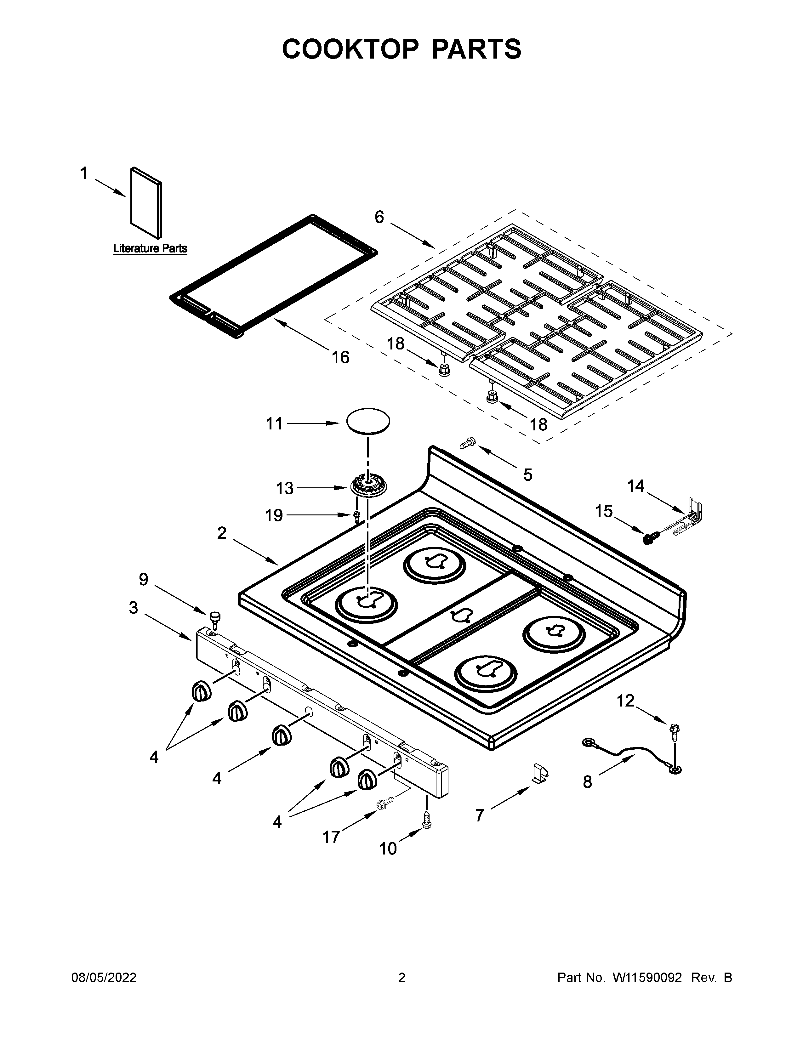 Whirlpool WFG505M0BW3 cooktop parts diagram
