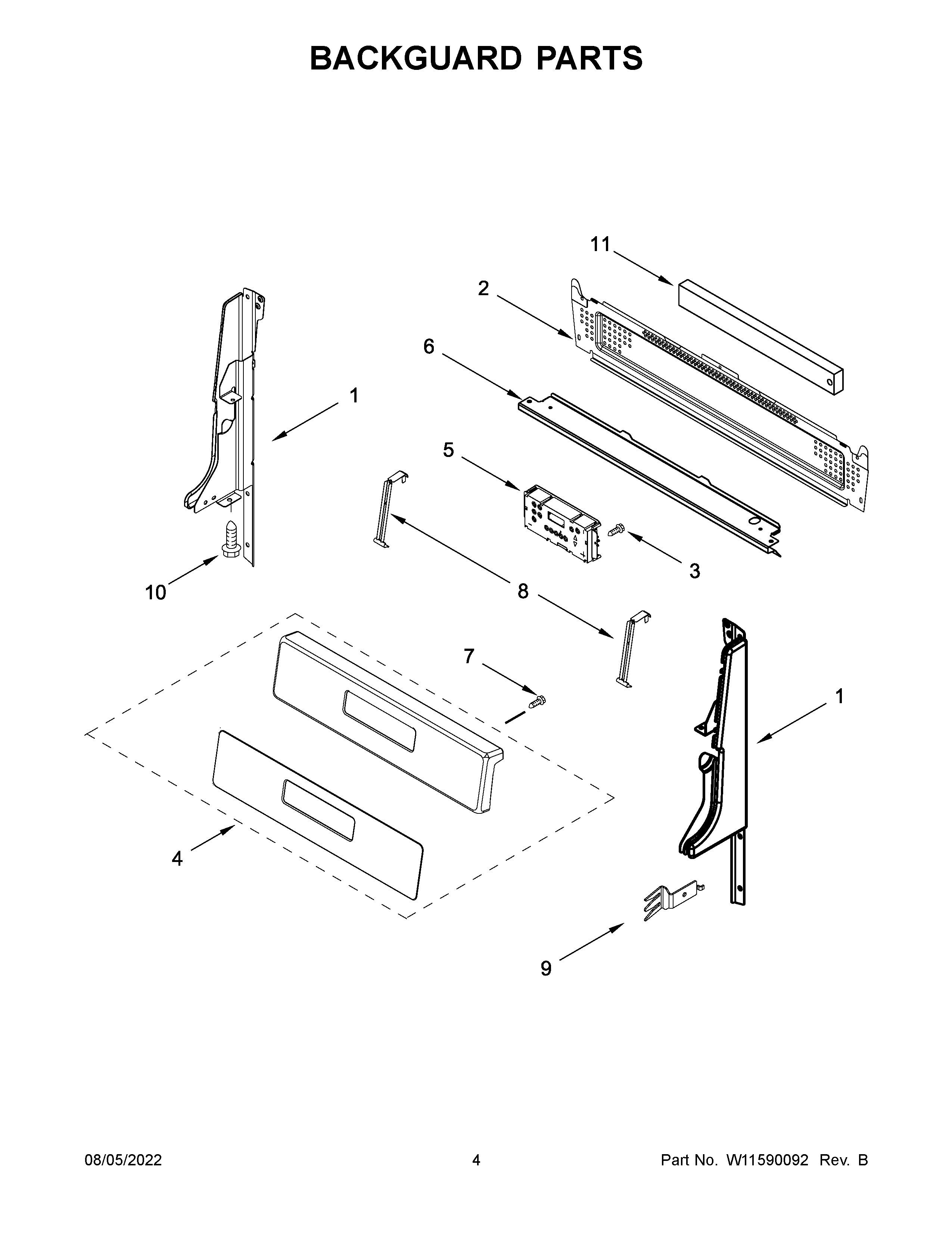 Whirlpool WFG505M0BW3 backguard parts diagram
