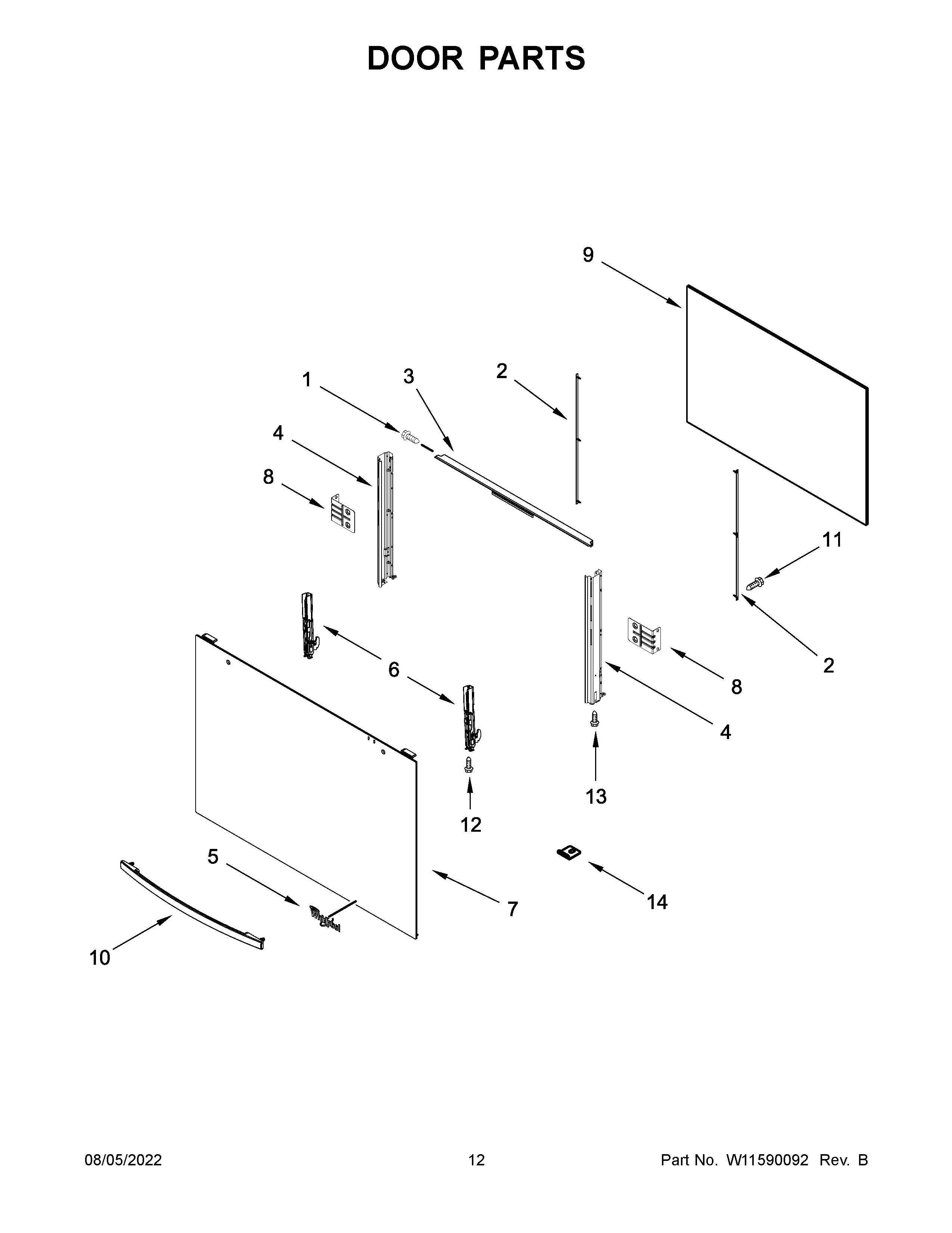 Whirlpool WFG505M0BW3 door parts diagram