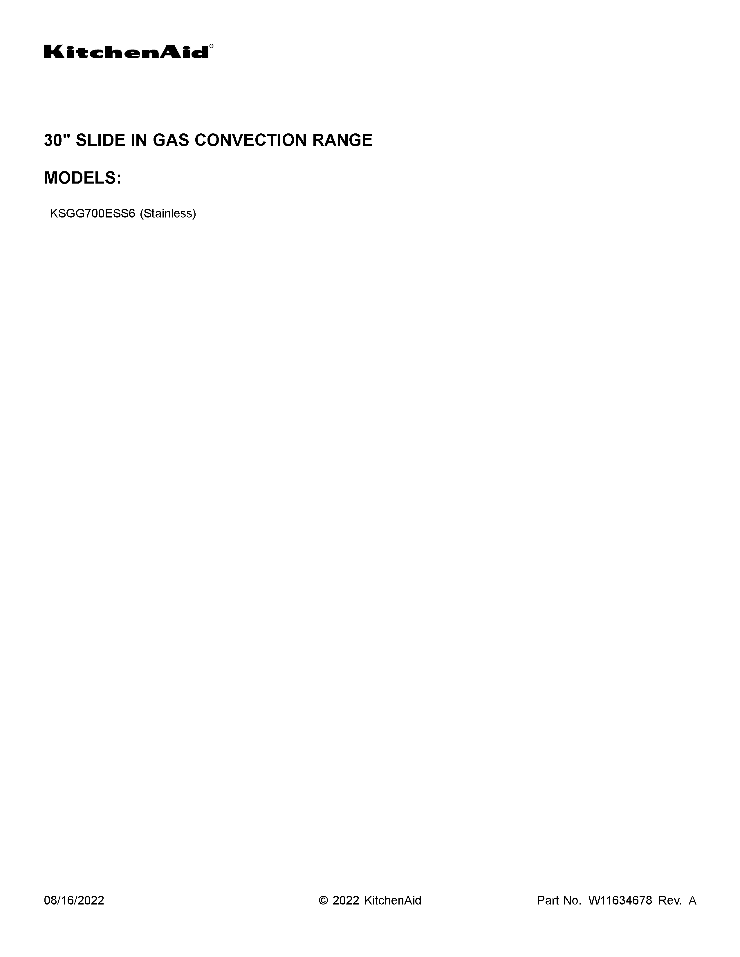 KitchenAid KSGG700ESS6 cover sheet diagram