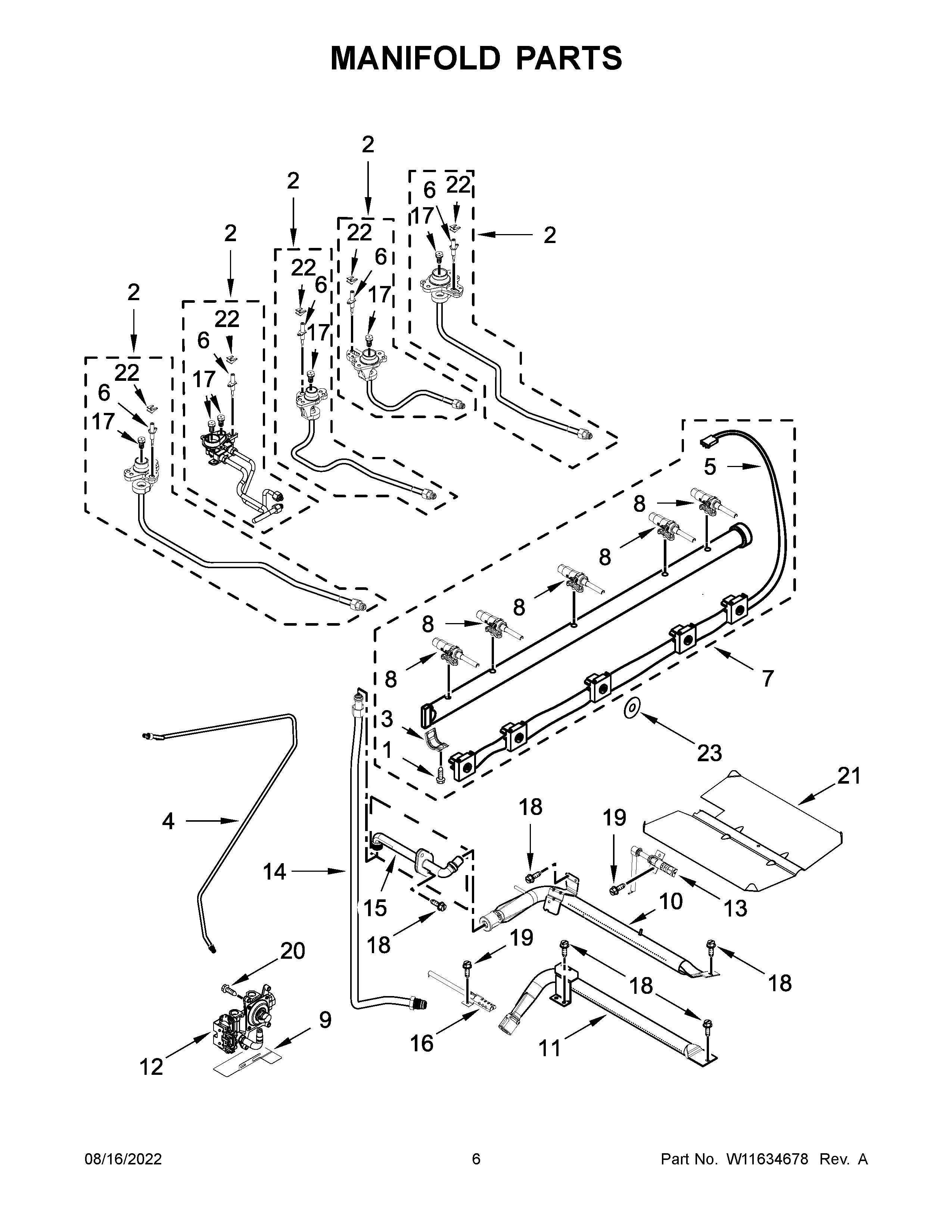 KitchenAid KSGG700ESS6 manifold parts diagram