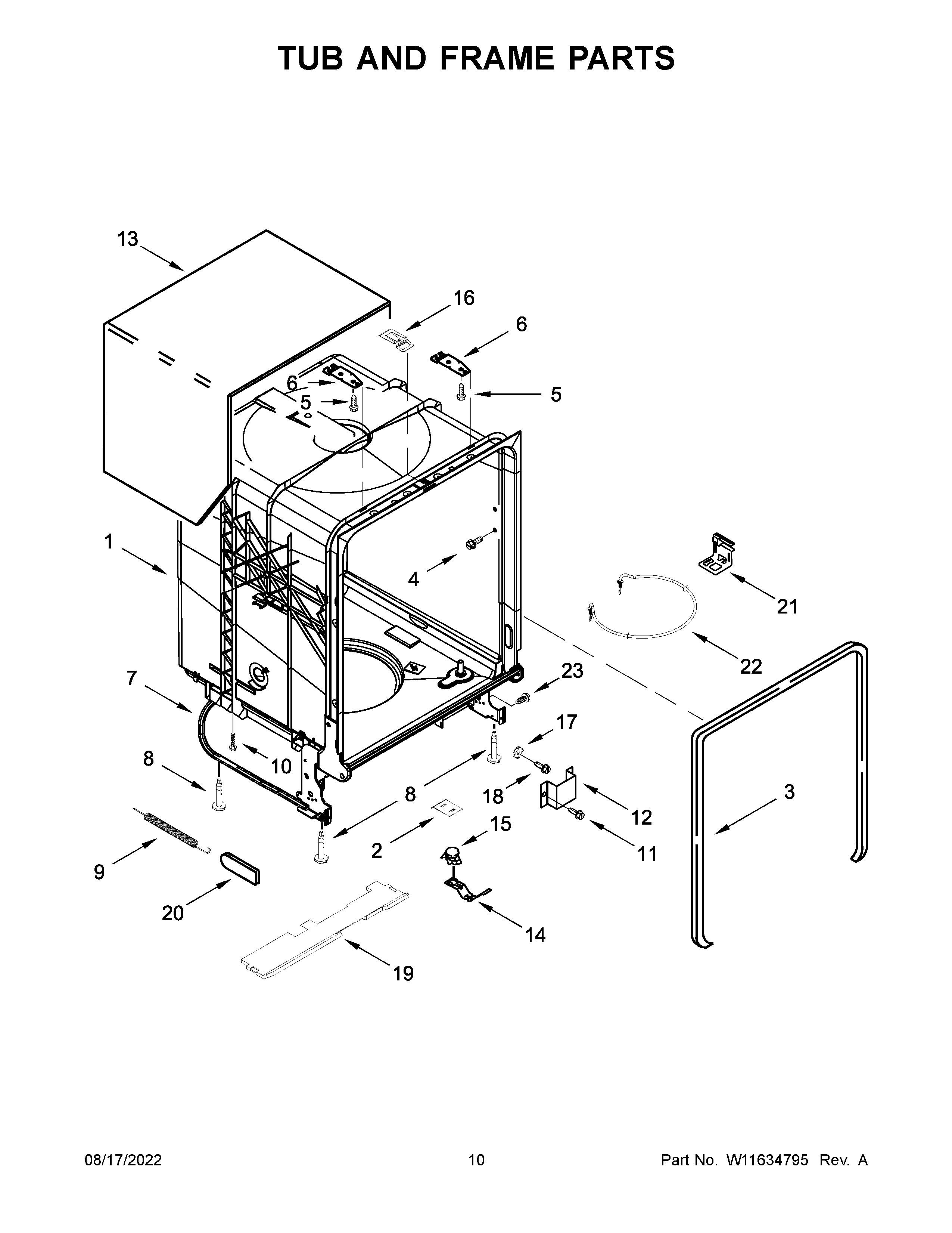 Whirlpool WDP560HAMW0 tub and frame parts diagram