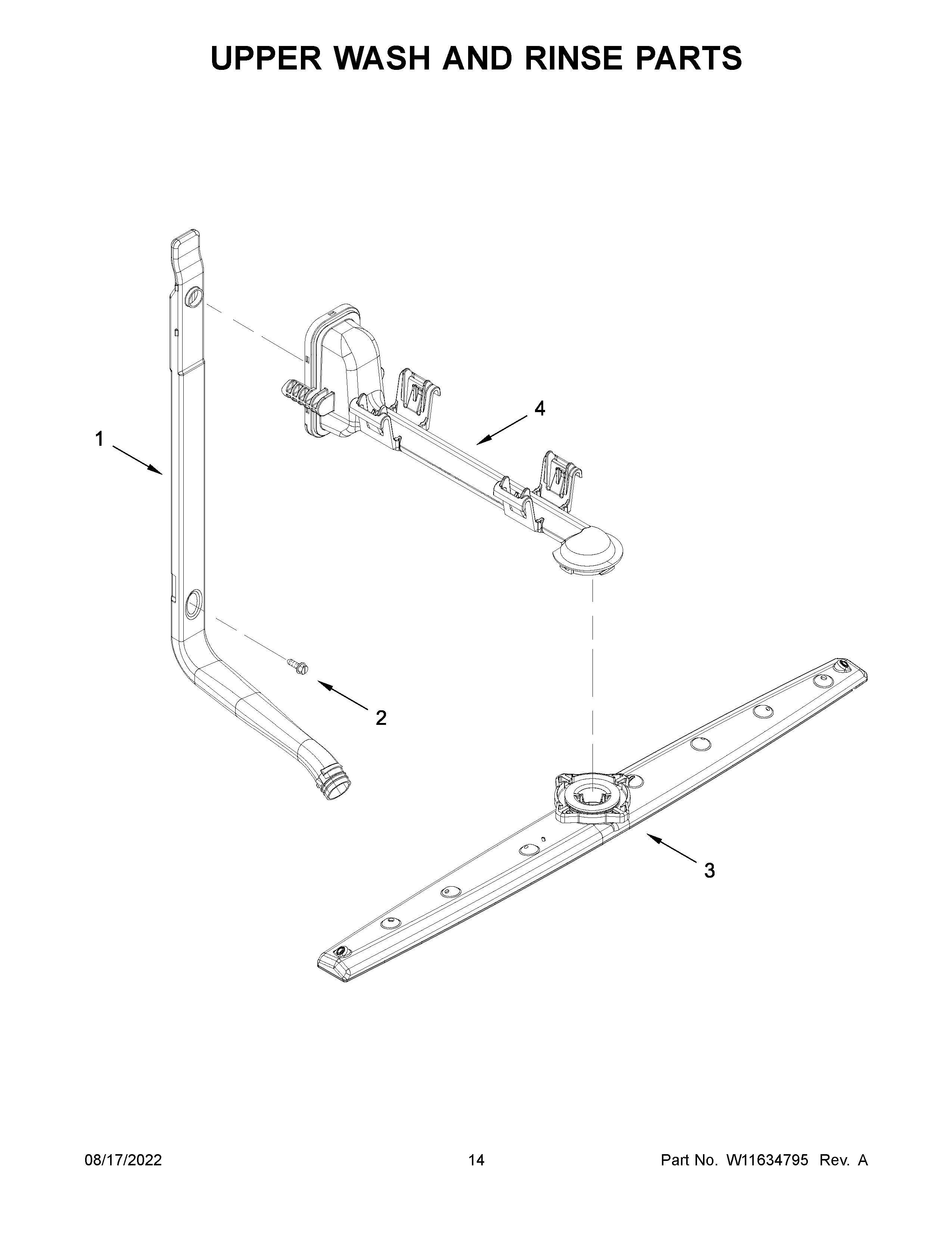 Whirlpool WDP560HAMW0 upper wash and rinse parts diagram