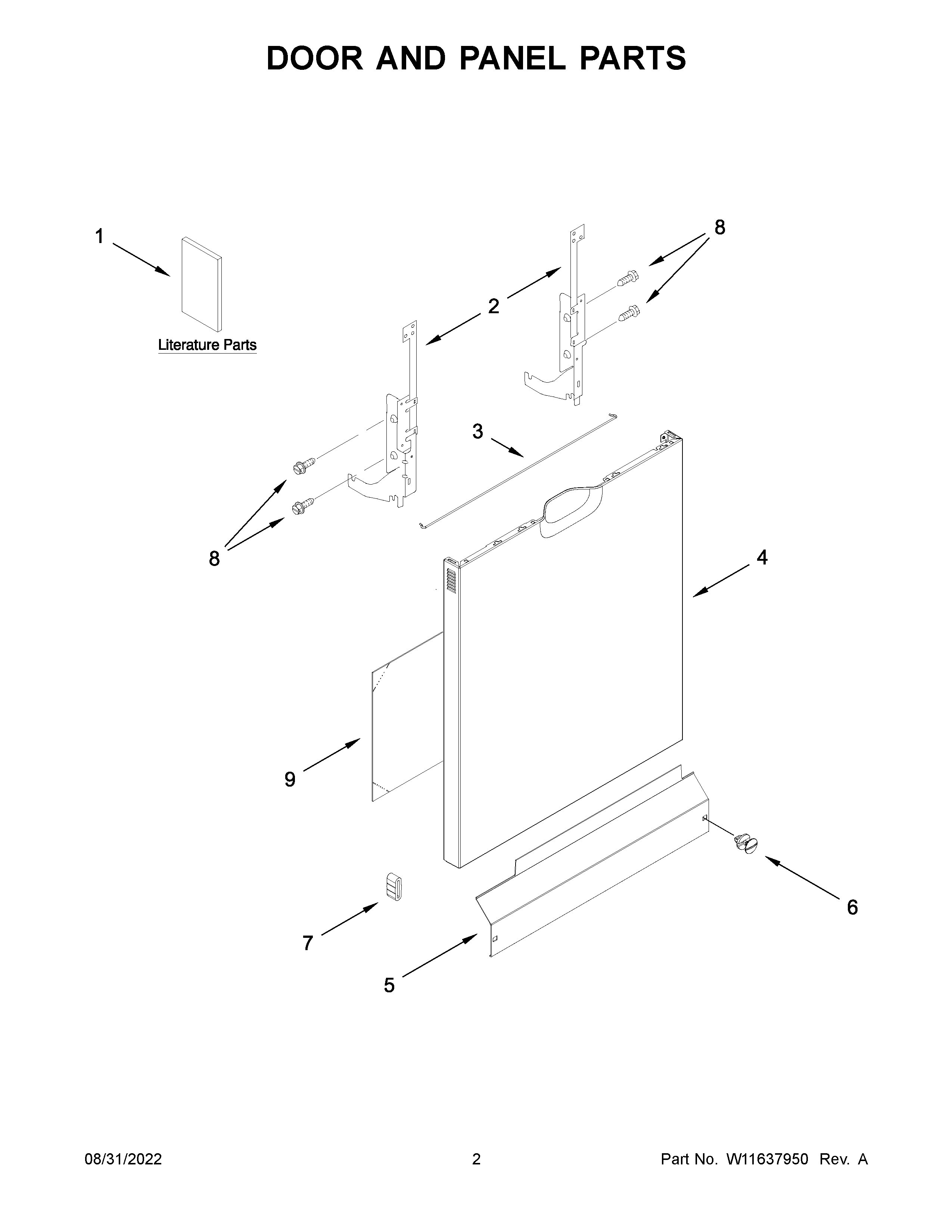Whirlpool WDF331PAMW0 door and panel parts diagram