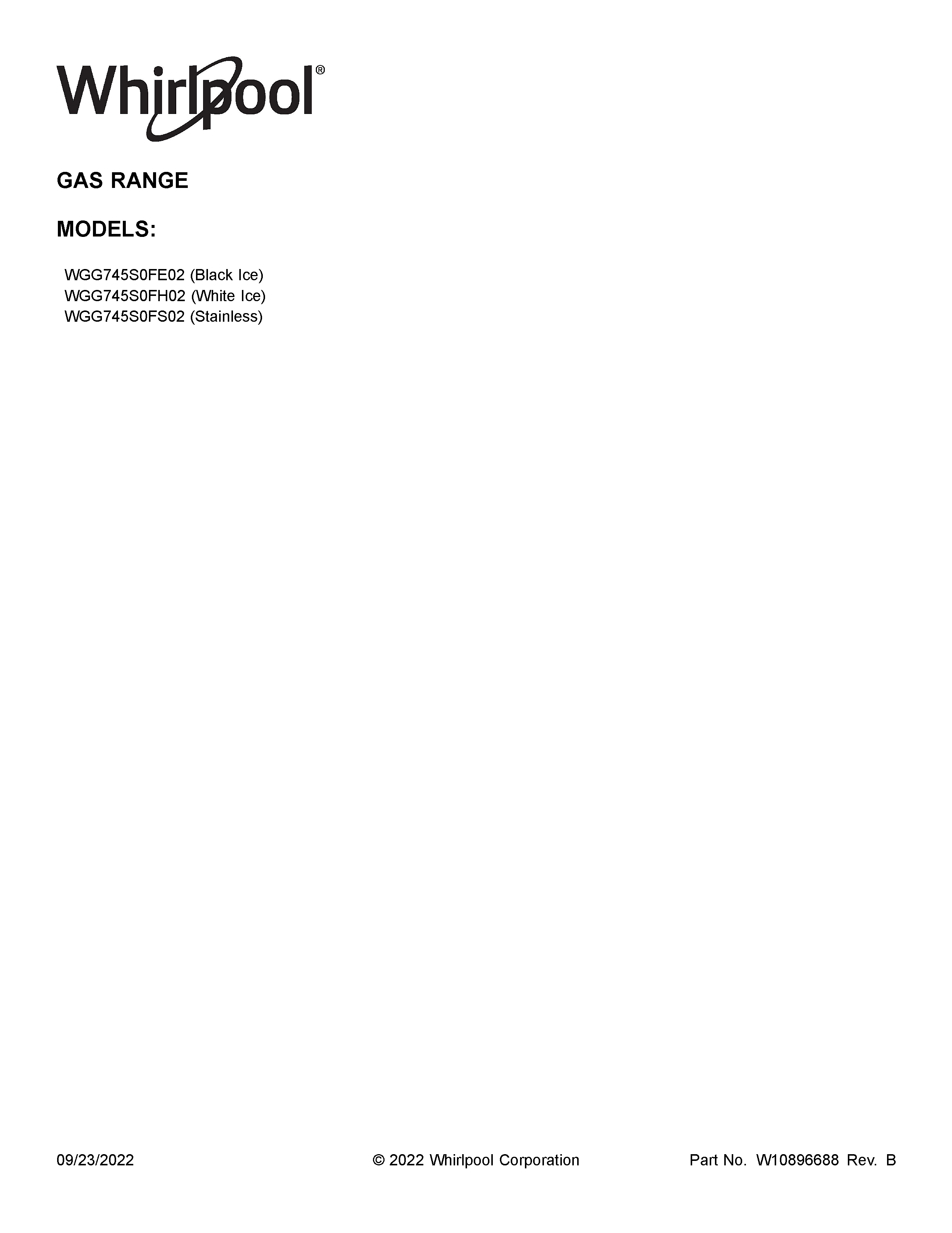 Whirlpool WGG745S0FS02 cover sheet diagram