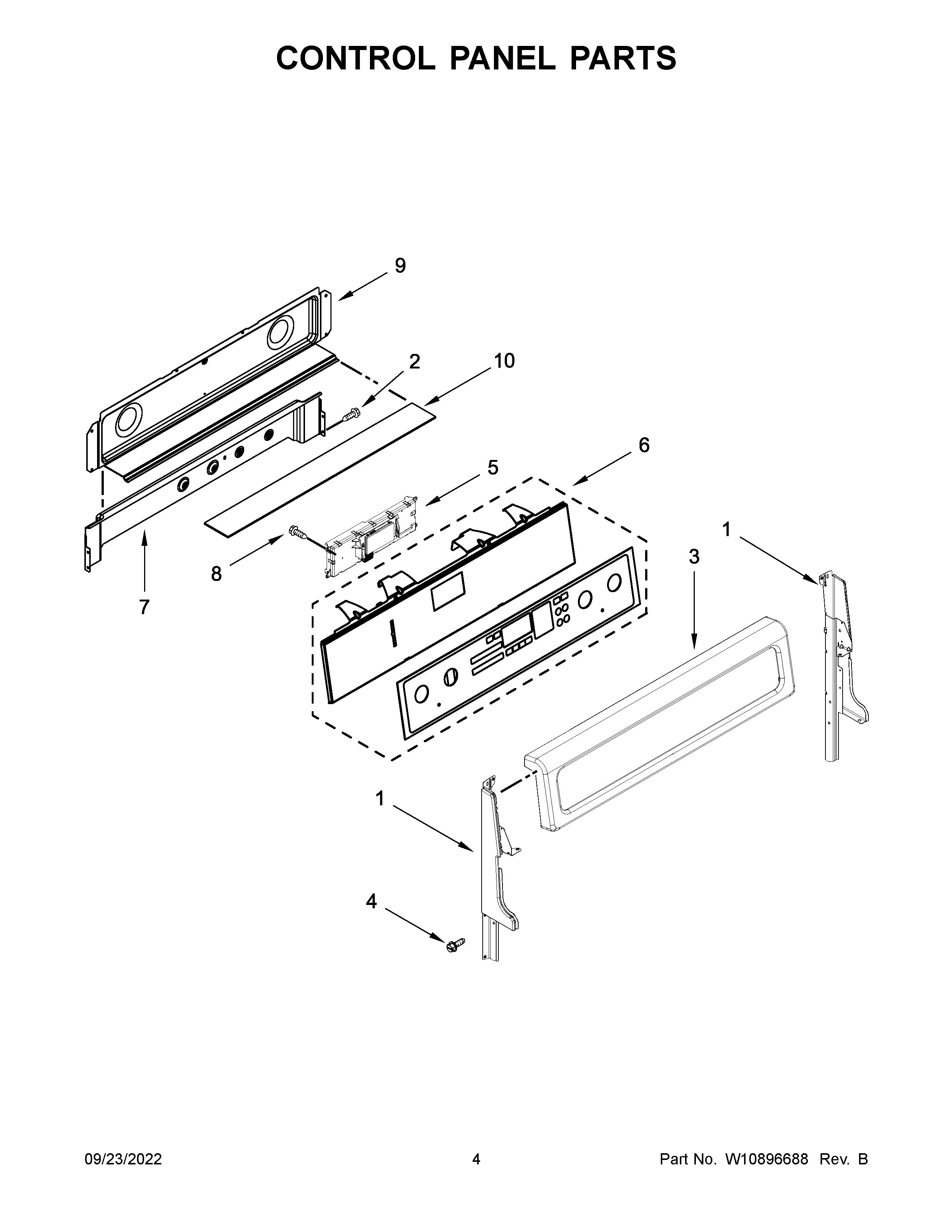 Whirlpool WGG745S0FS02 control panel parts diagram