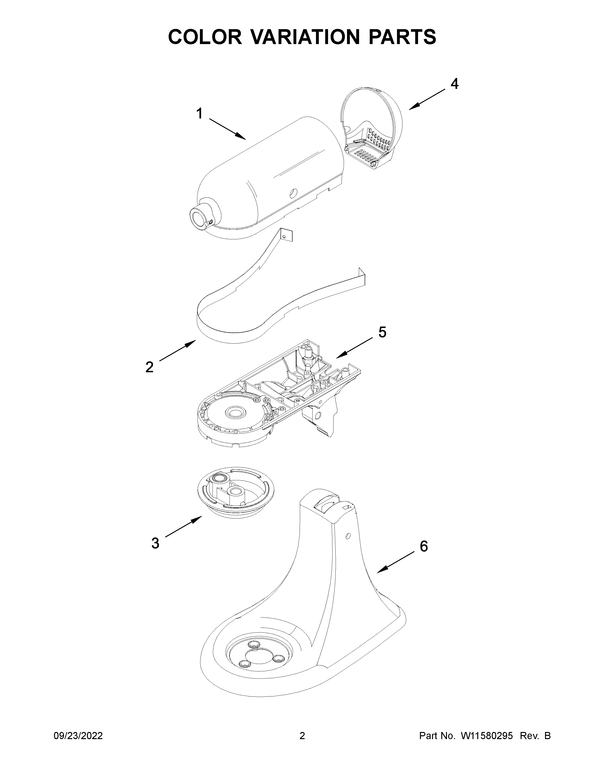 KitchenAid 5K45SSWWH0 color variation parts diagram