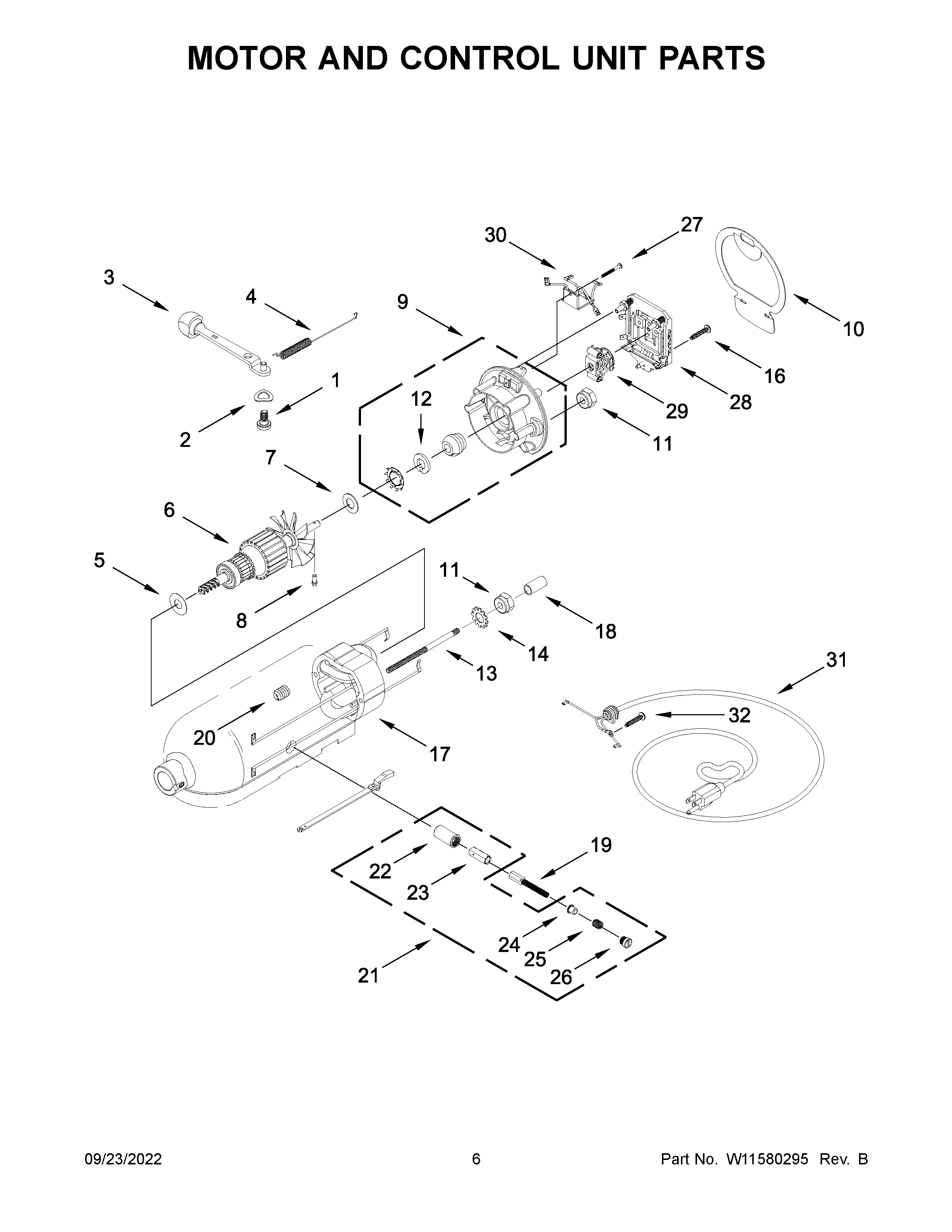 KitchenAid 5K45SSWWH0 motor and control unit parts diagram