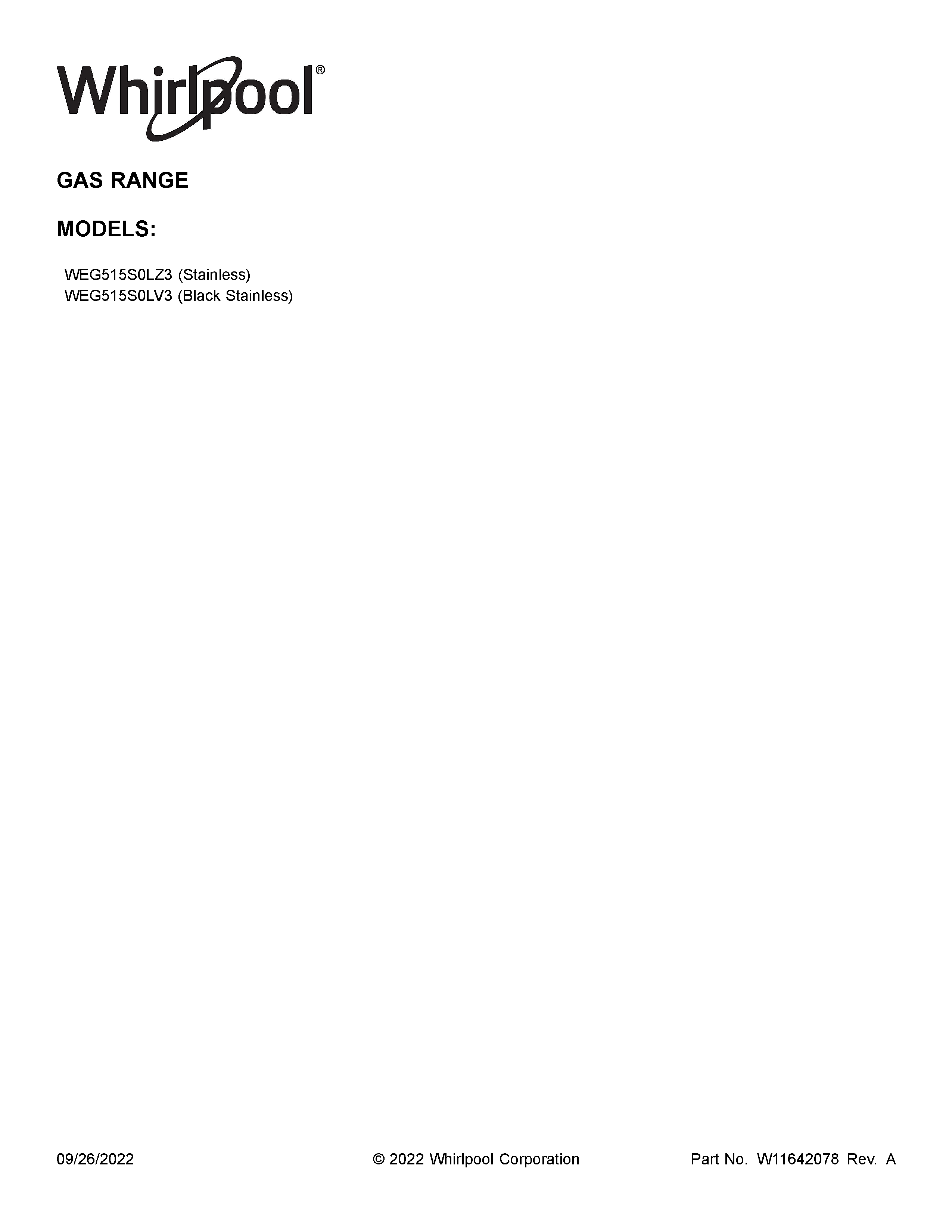 Whirlpool WEG515S0LZ3 cover sheet diagram