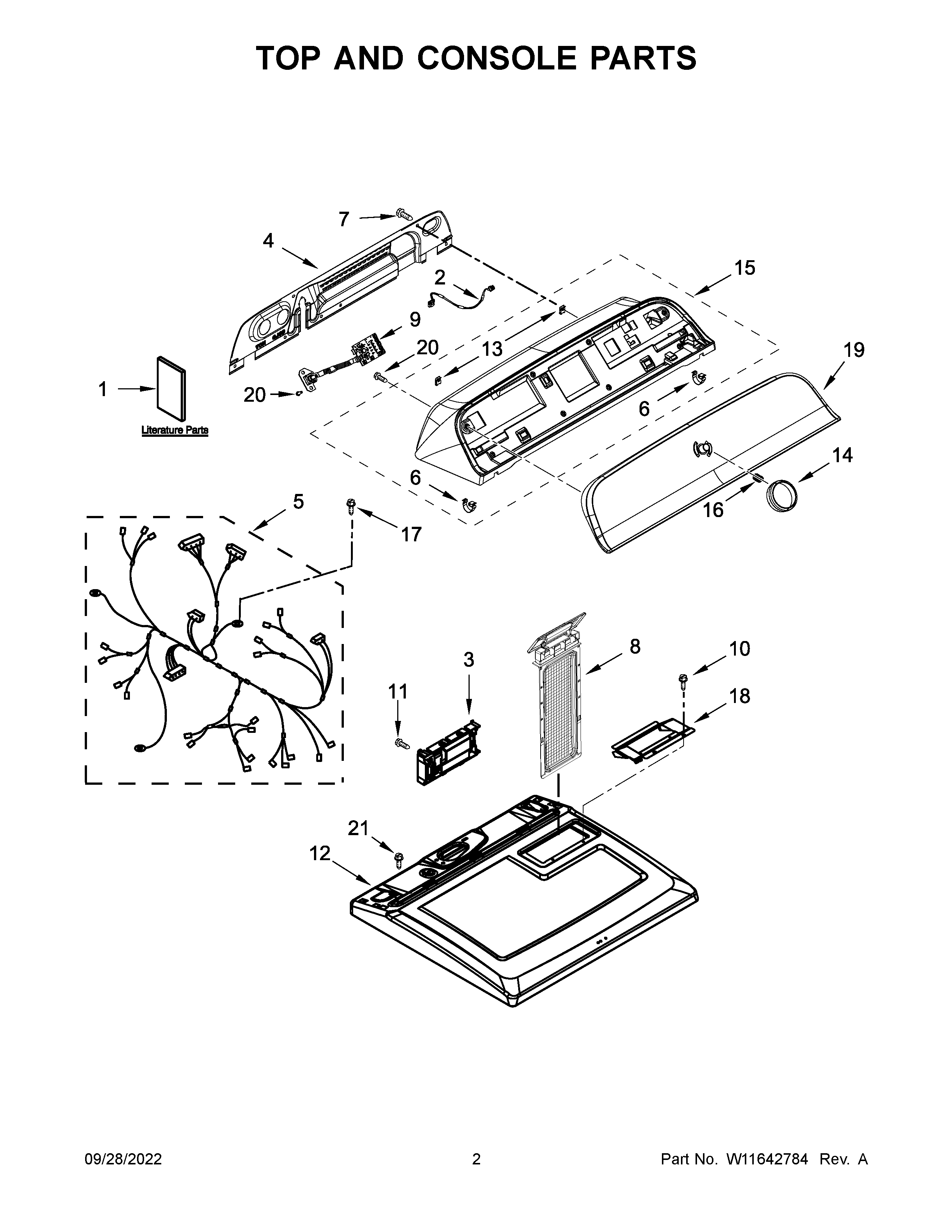 Whirlpool WGD500CMW1 top and console parts diagram